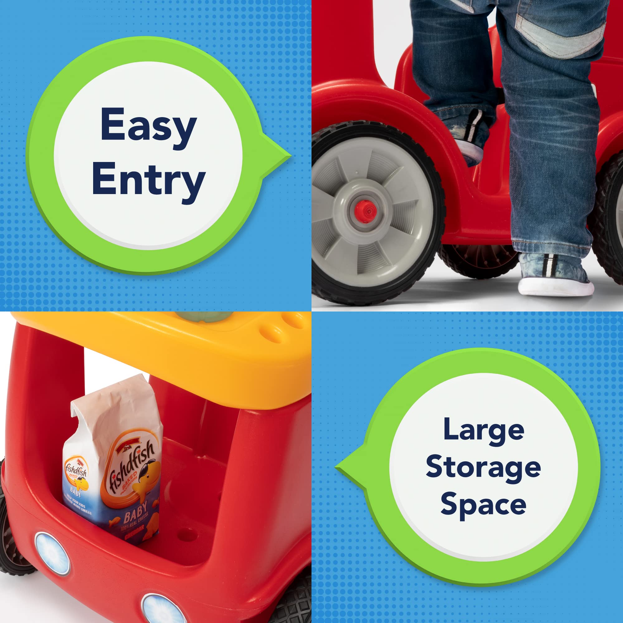 Simplay3 Quiet Ride-On Roll and Stroll Toddler Toy Push Car, with Seatbelt, for Toddlers ages 1.5-4 yrs., Red