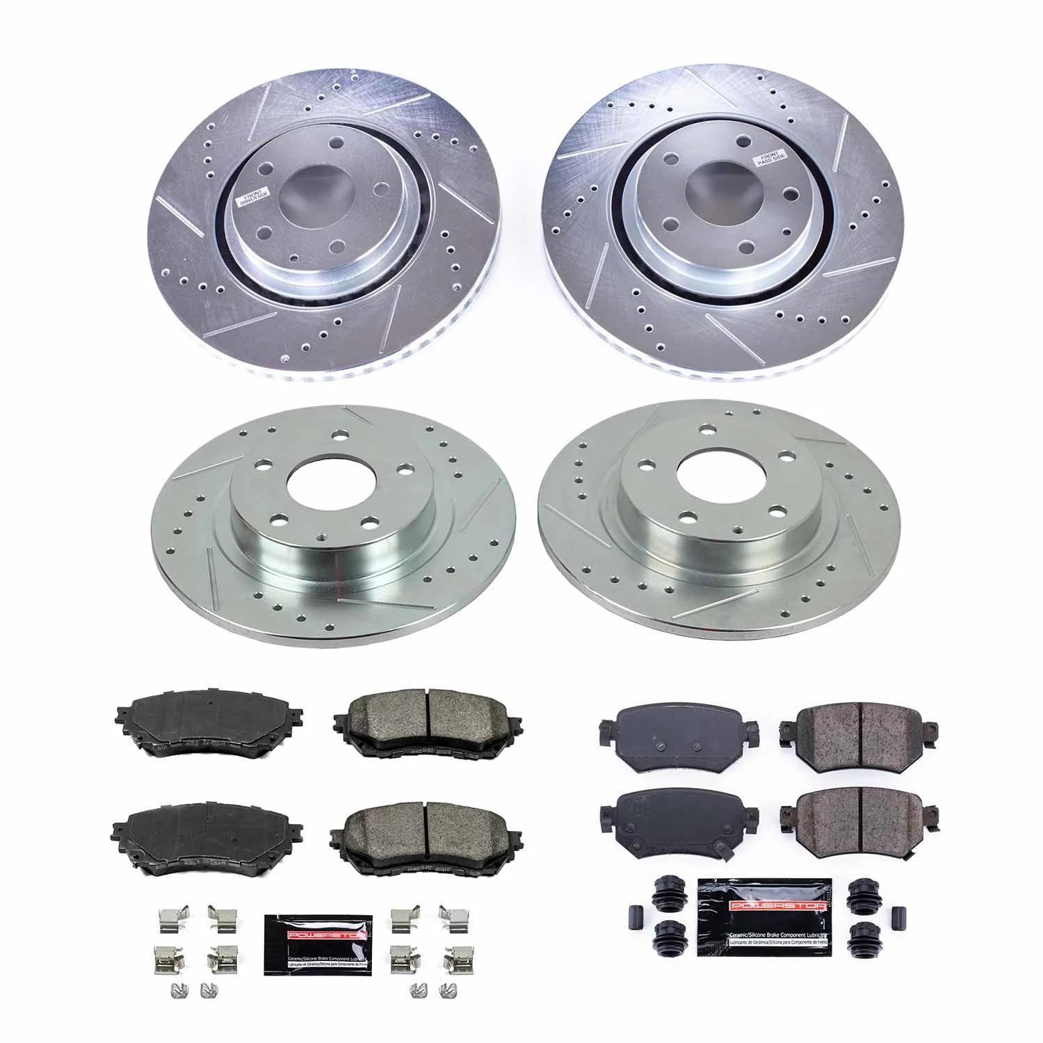 Power Stop K8618, Front and Rear Z23 Brake Kit-Drilled/Slotted Brake Rotors & Carbon Ceramic Brake Pads For Mazda 6 2019-2020 [Model Specific]