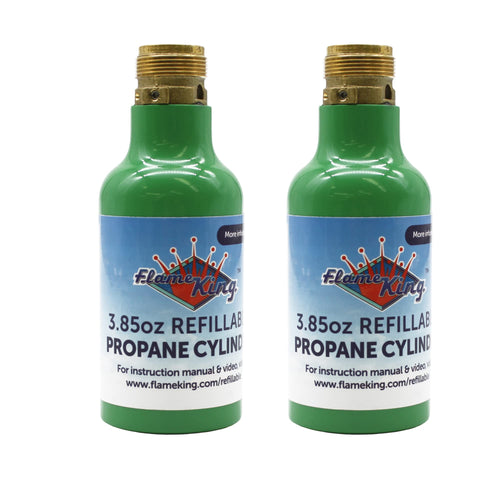 1/4-lb Flame King Empty Refillable Propane Cylinder Tanks - Reusable & Transportable - Safe and Legal Refill Option - UL1769 Listed Valve, Green, 3.85 oz (2-Pack)