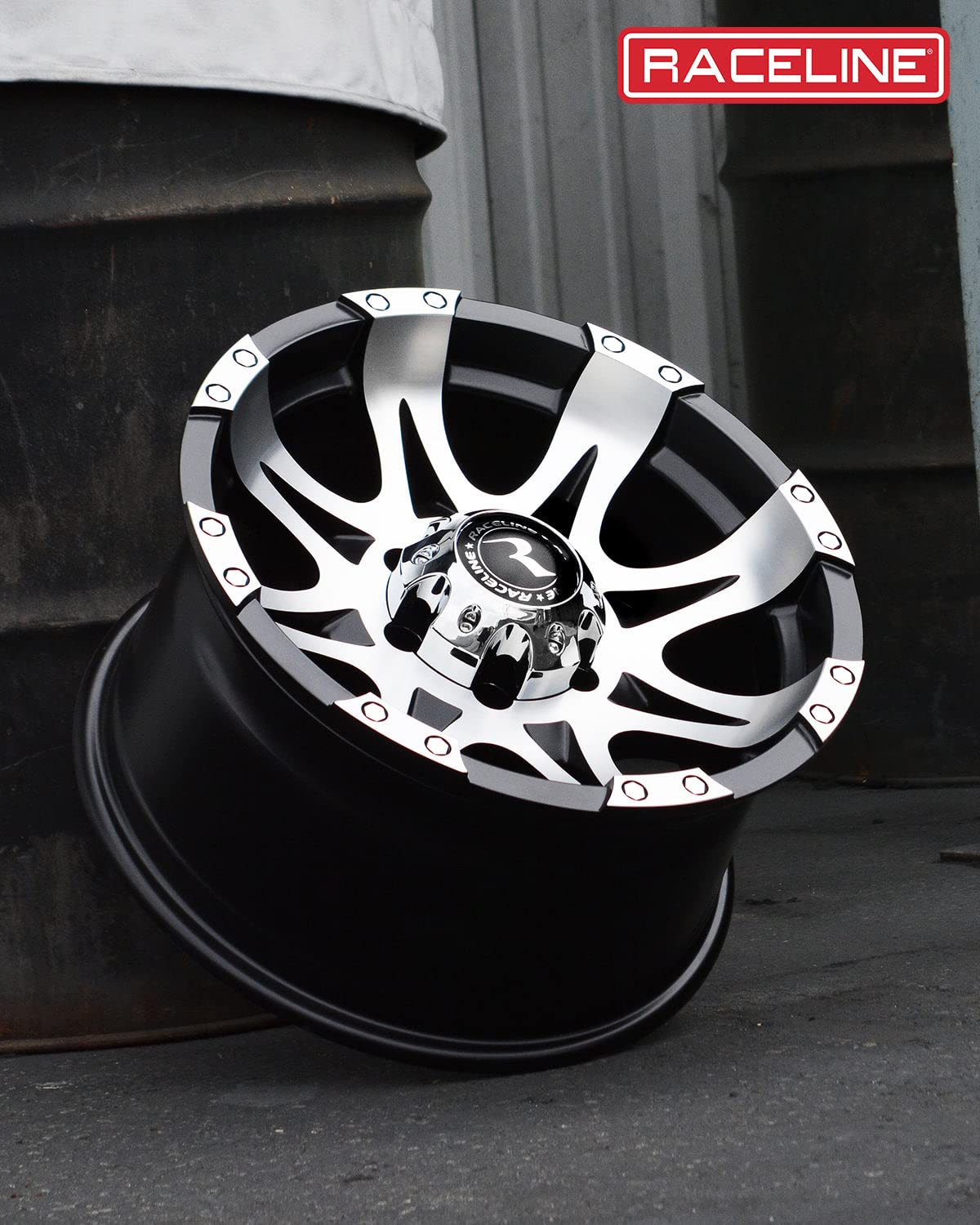 16X8"8X165.1 Bolt Pattern Raceline Wheels 982 RAPTOR Wheel Mirror/Black 0mm Offset/(4.5"B/S) 8 Spoke Aluminum Passenger Car Wheels, Full Size Replacement Black Car Rims