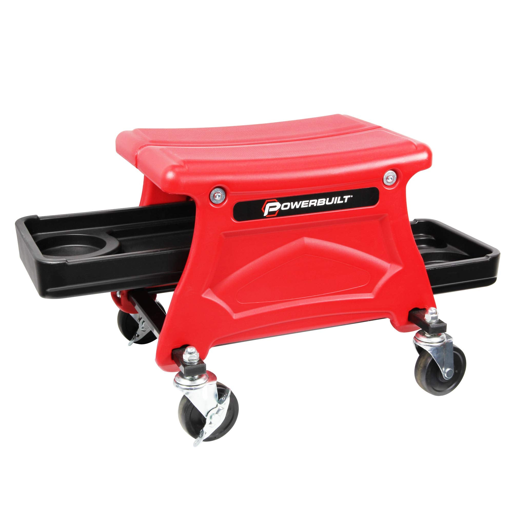 Powerbuilt Garage Seat Rolling with Tool Trays, Smooth Ball Wheel Bearing Casters 300 Pound Capacity Stool, Detailing, Motorcycle, Gardening - 240283