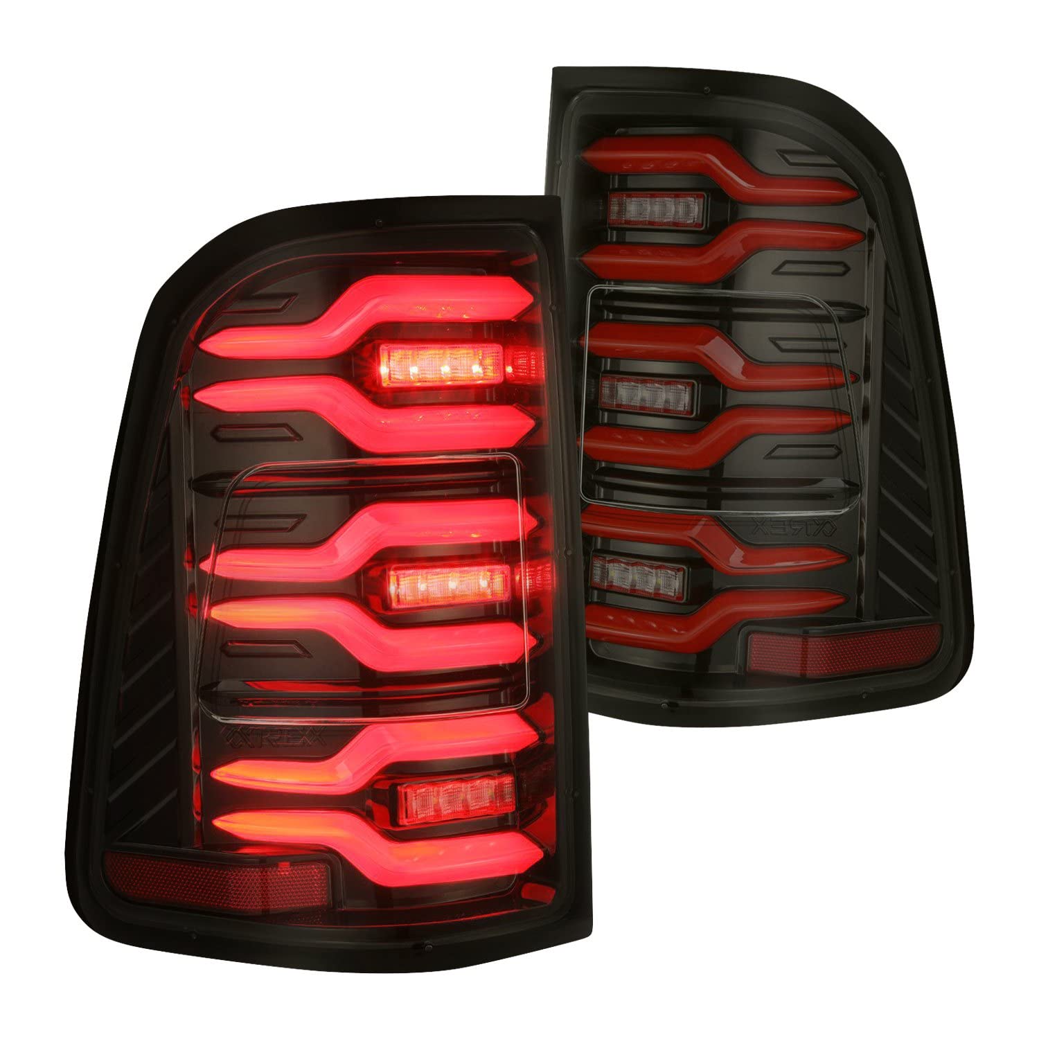 AlphaRex USA 19-21 Dodge Ram 1500 Luxx-Series LED Tail Lights Red/Black w/Activ Light/Seq Signal