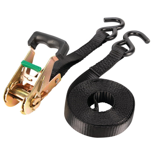 1-in X 14-ft Performance Tool W1856 Ratcheting Tie Down Strap: 1000 lb Load Limit, 3000 lb Break Strength, Strong Poly Webbing, Padded Comfort Ratchet Handle, Vinyl Hooks, Heavy Duty, Black