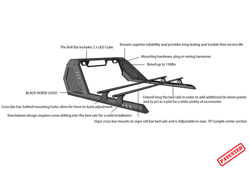 Vigor Roll Bar Black Off Road W/Cross Bar Modular Compatible with 2015-2022 Chevrolet Colorado|2015-2022 GMC Canyon-VRCB6405B