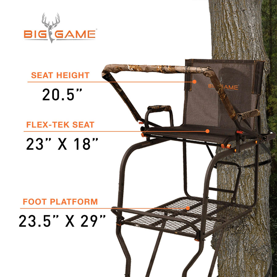 1-Person BIG GAME Ladder Tree Stand for Hunting Deer with Seat, Hunter, 18' Tall, Black - Adjustable Climbing Treestand with Platform and Safety Harness for Shooting