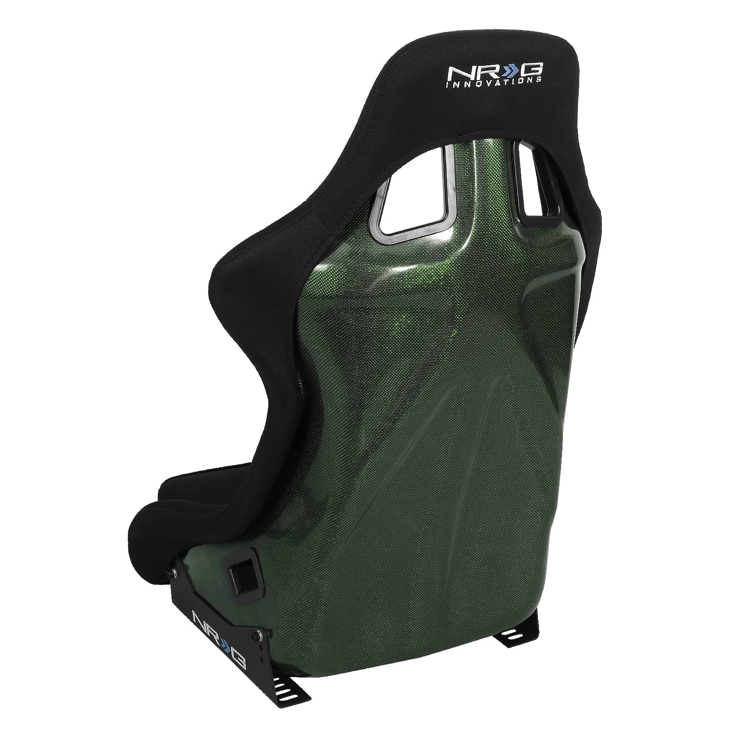 NRG Innovations Fixed Back NRG-RSC-302CF-GN Bucket Racing Seat with Universal Side Mount Bracket, Green Carbon Fiber Back, Black/Green