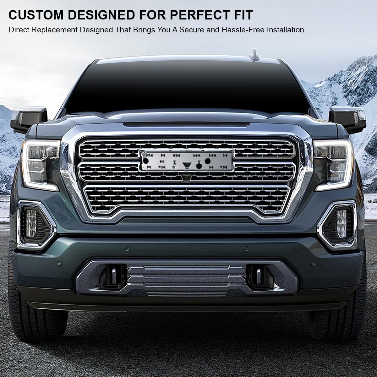 Chrome Denali Style Spec-D Tuning Front Bumper Hood Upper Grill Grille Compatible with 2019-2021 GMC Sierra 1500