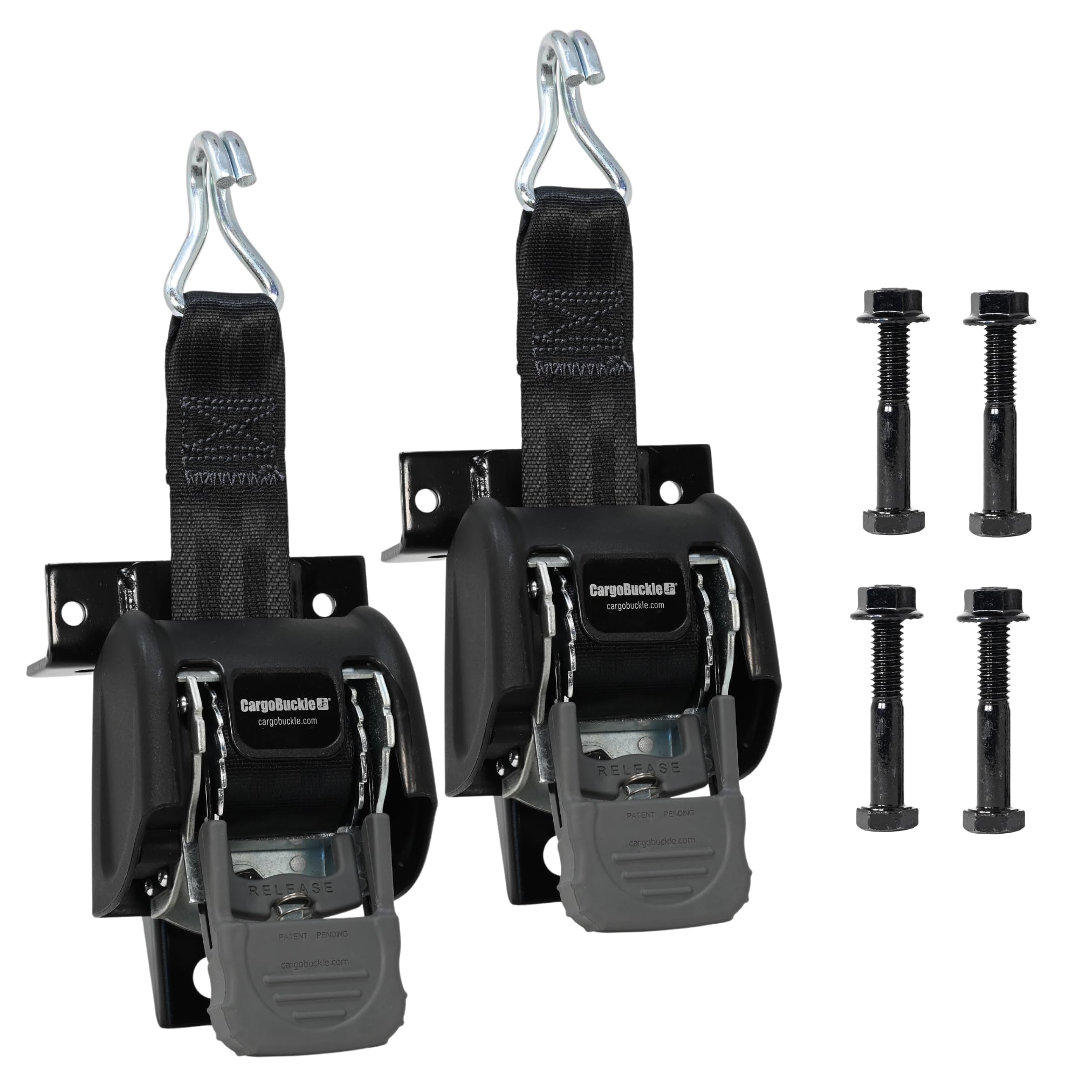 Ladder Rack CargoBuckle F18816 Tie-Down System, Square Mount Self Retracting Ratchet Straps for Trucks, 2-inch x 7-Feet (Pack of 2)