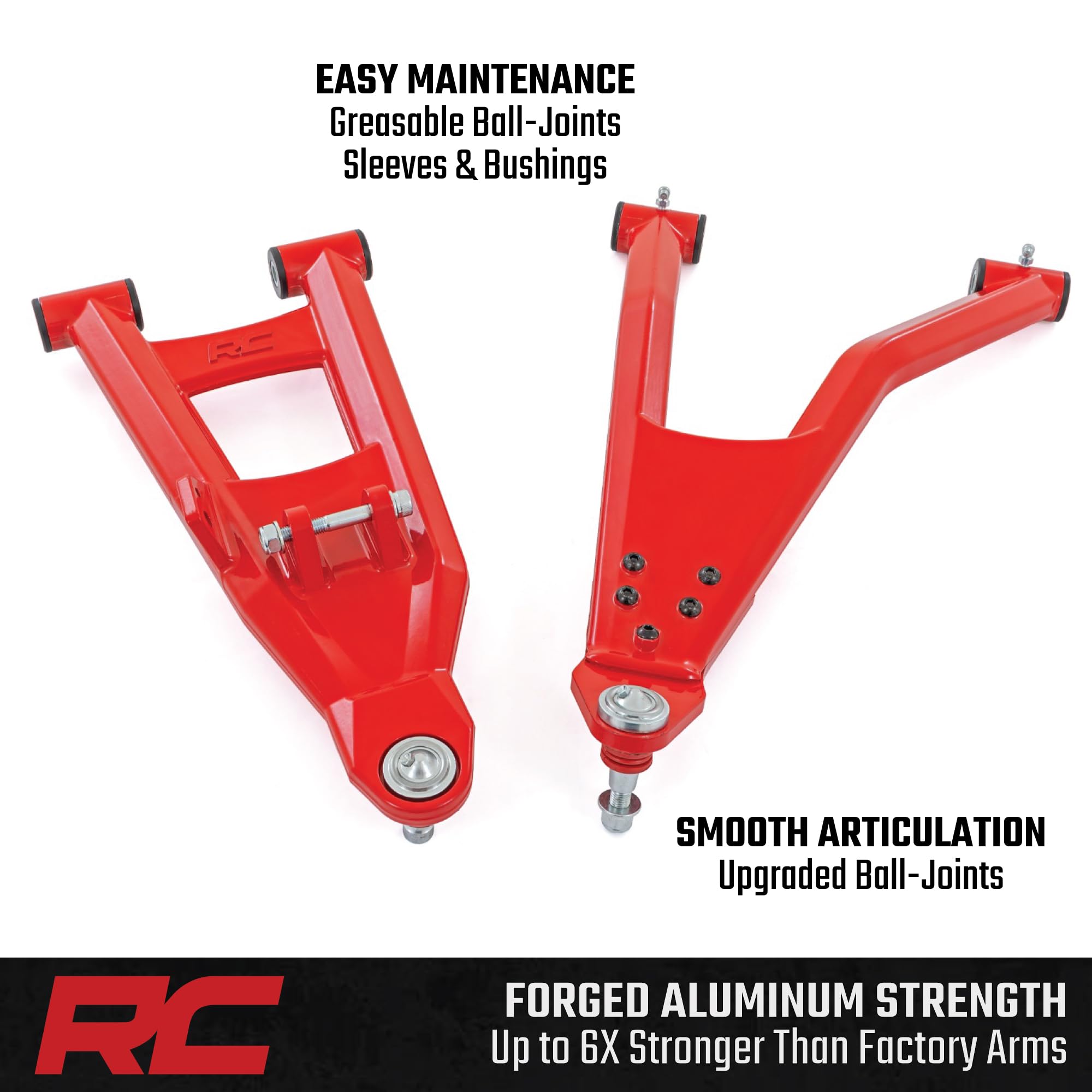 Rough Country High Clearance Control Arms Aluminum with 2" Forward Offset for Polaris Ranger XP 1000 (2021-2025) - Forged A-Arms with Red Finish, 4-Pack