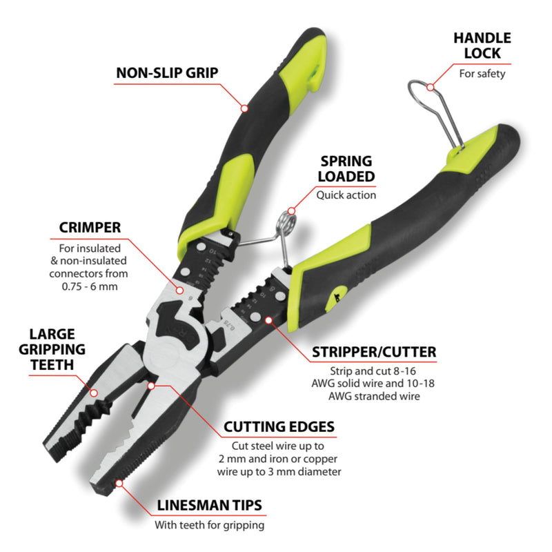 8-1/2" Performance Tool Multifunction Linesman Pliers - W86508