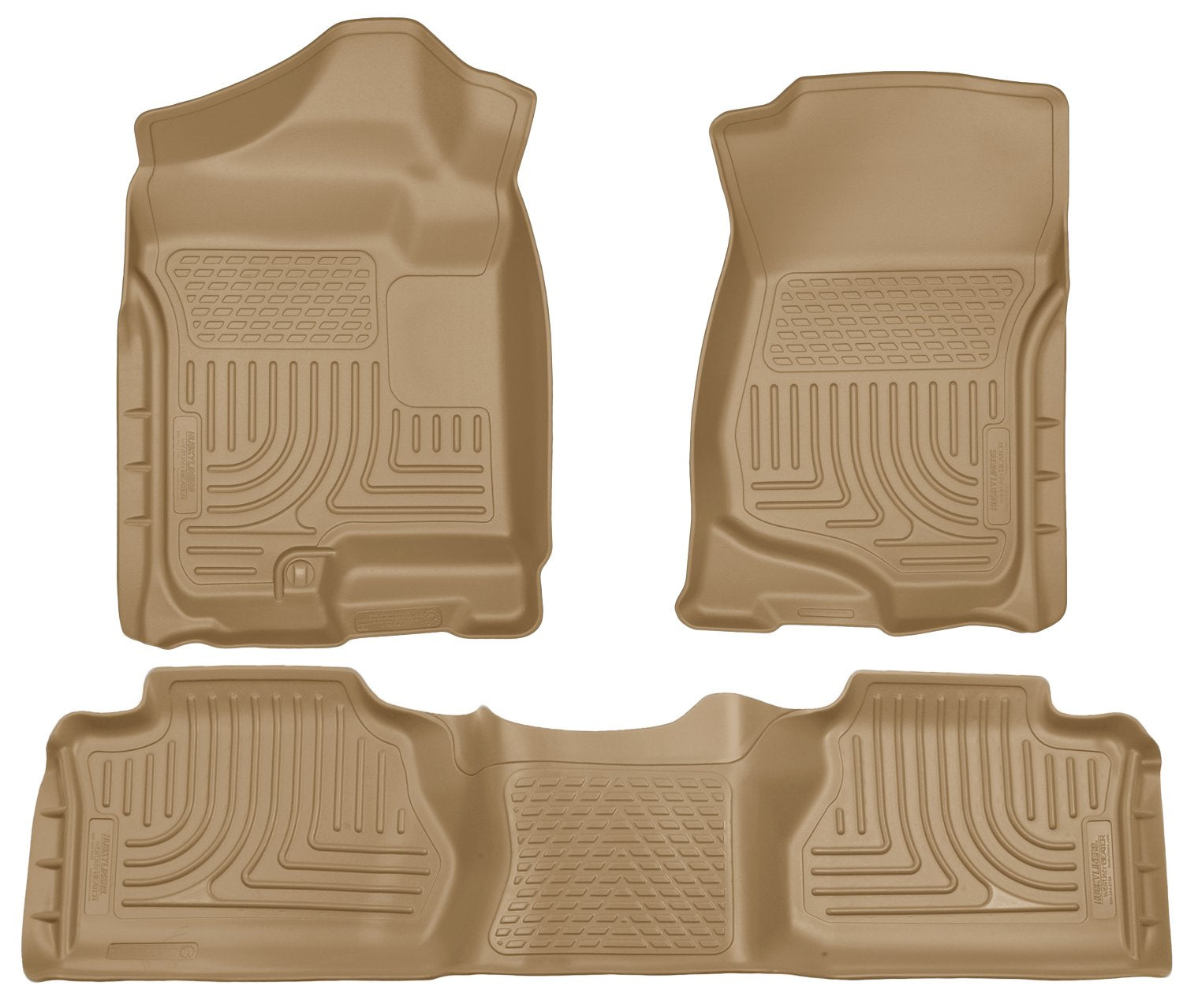 Husky Liners Floor Mats Weatherbeater | Fits 2007-2013 Chevrolet Silverado 1500/2500/3500 Extended CAB, GMC Sierra 1500/2500/3500 Extended CAB ONLY | Front & 2nd Row, 3-pc Tan - 98213