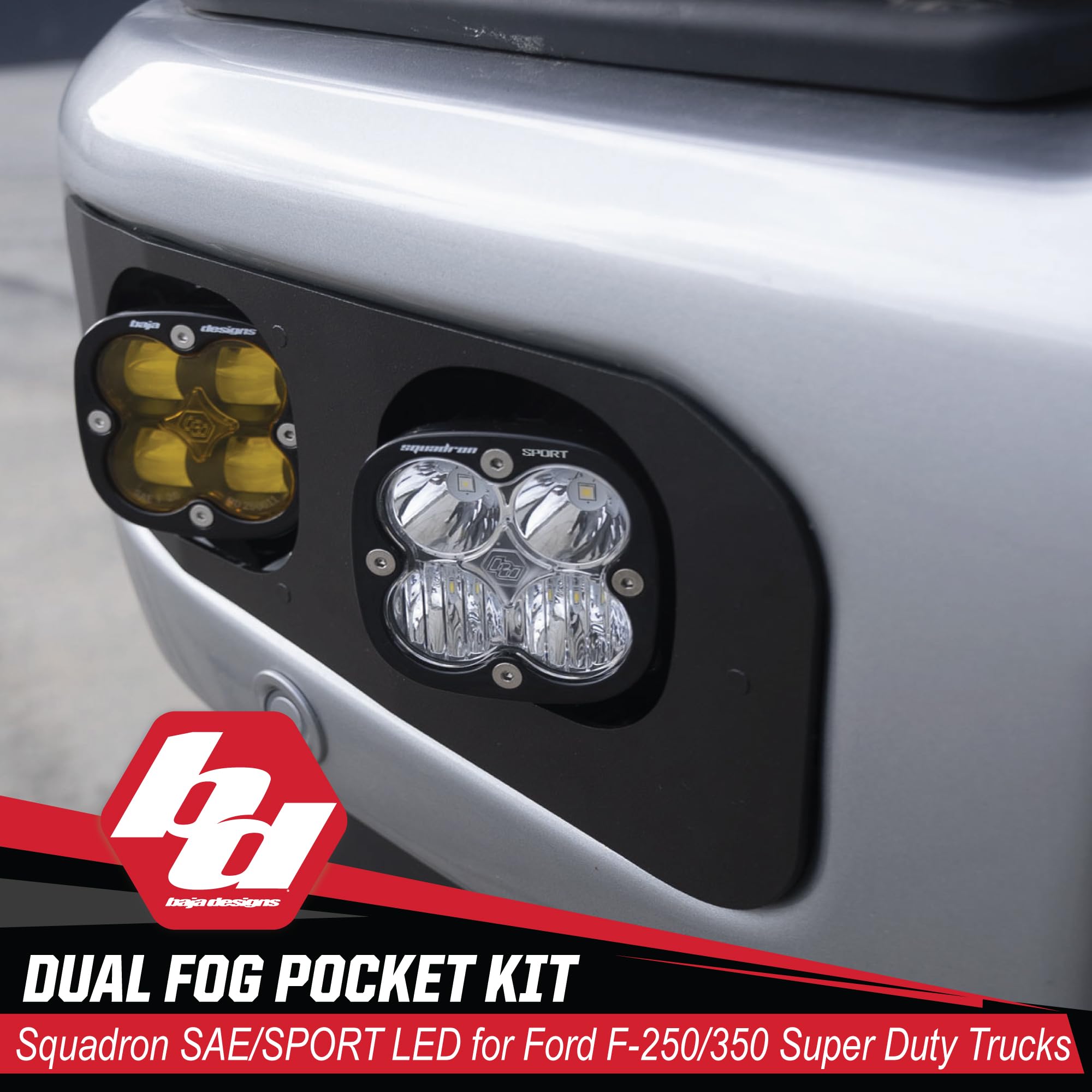 Baja Designs Fog Pocket Light Kit Dual Squadron Sport SAE for Ford Super Duty Truck 23-On with Upfitter Harness, Amber