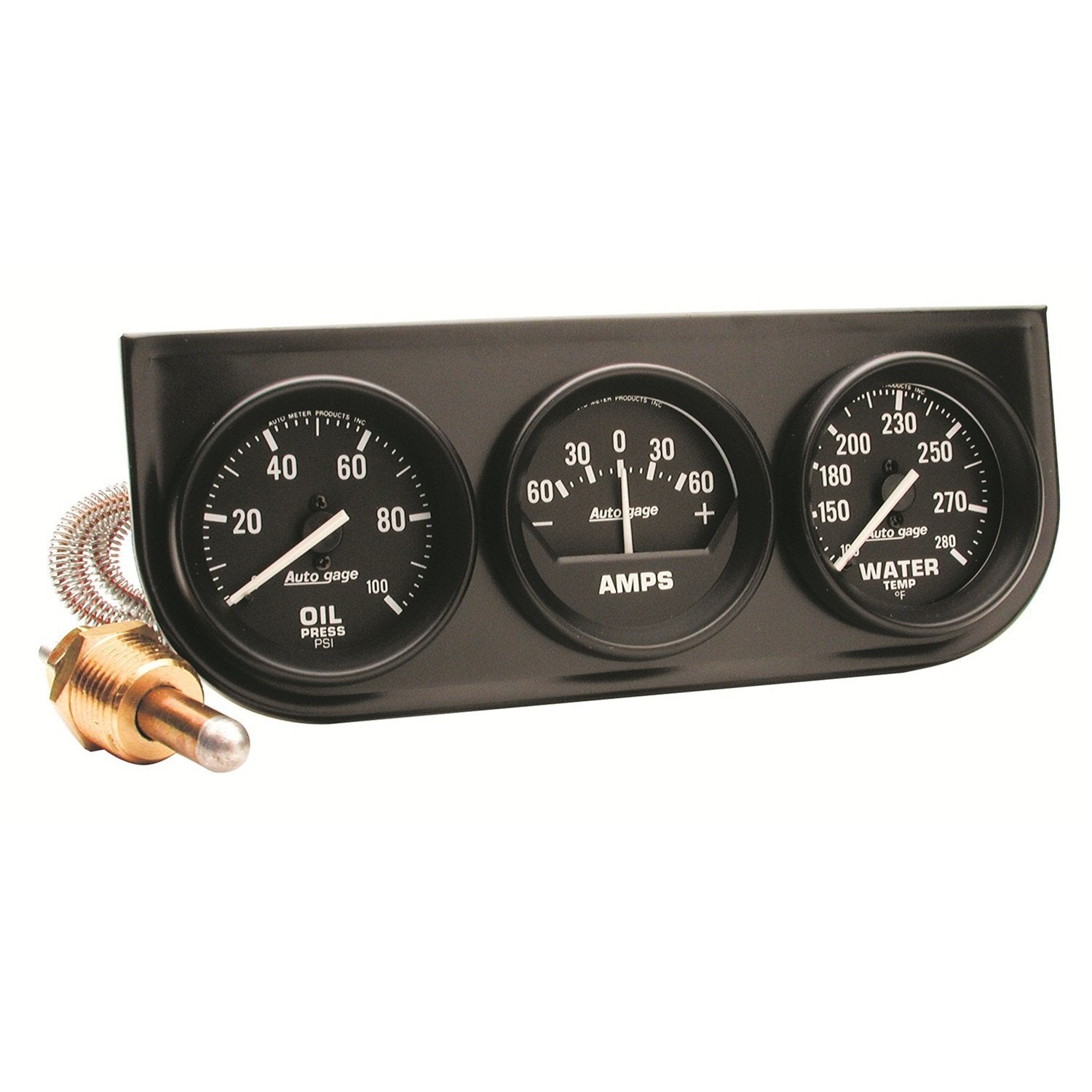 AUTO Meter 2393 Black Oil/Amp/Water Gauge with Steel Console Autogage 2.3125 in.