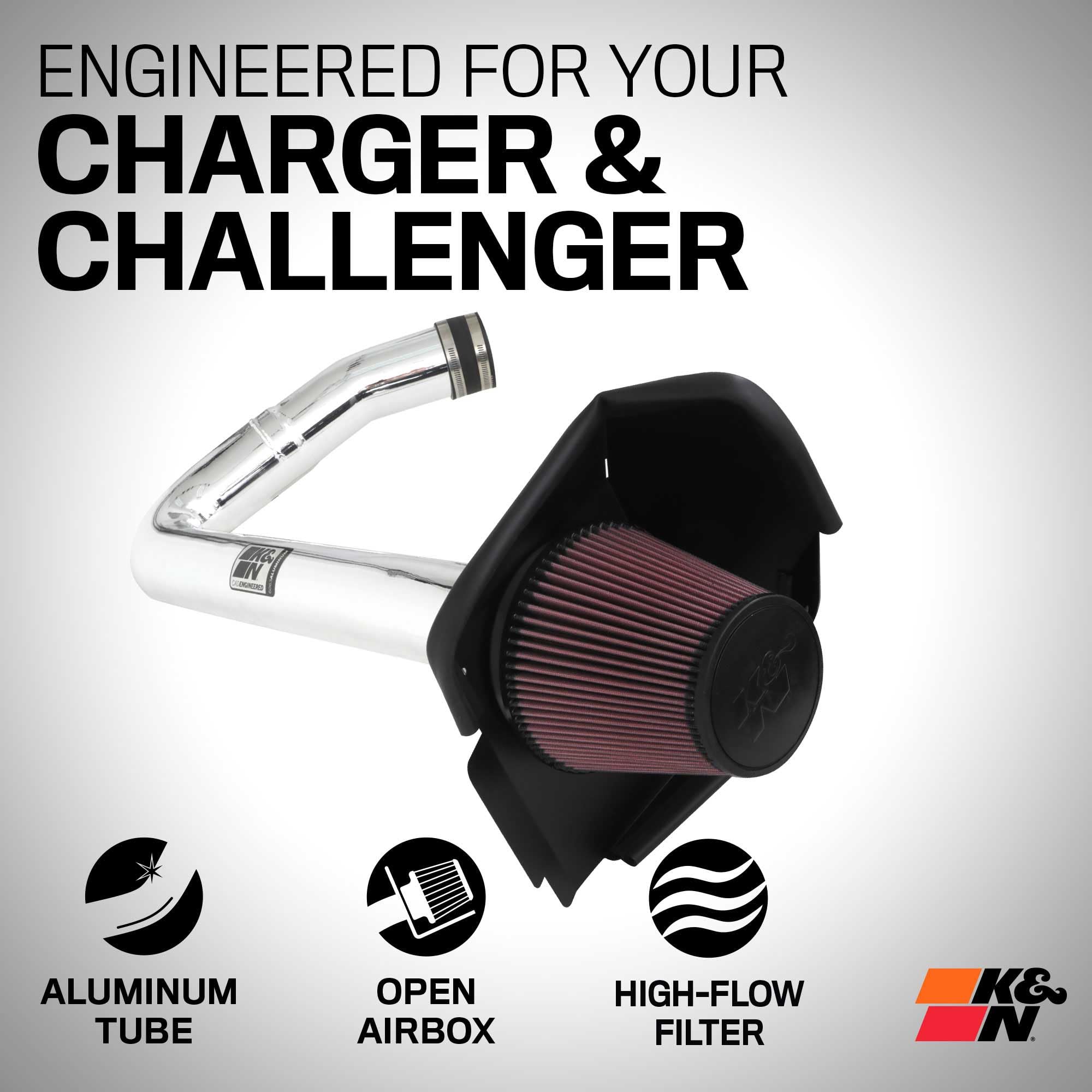 Cold Air Intake System K&N: High-Flow Air Filter, Increase Performance & Acceleration: Compatible with 2011-2023 Chrysler/Dodge: 300, Challenger, Charger, 69-2544TP