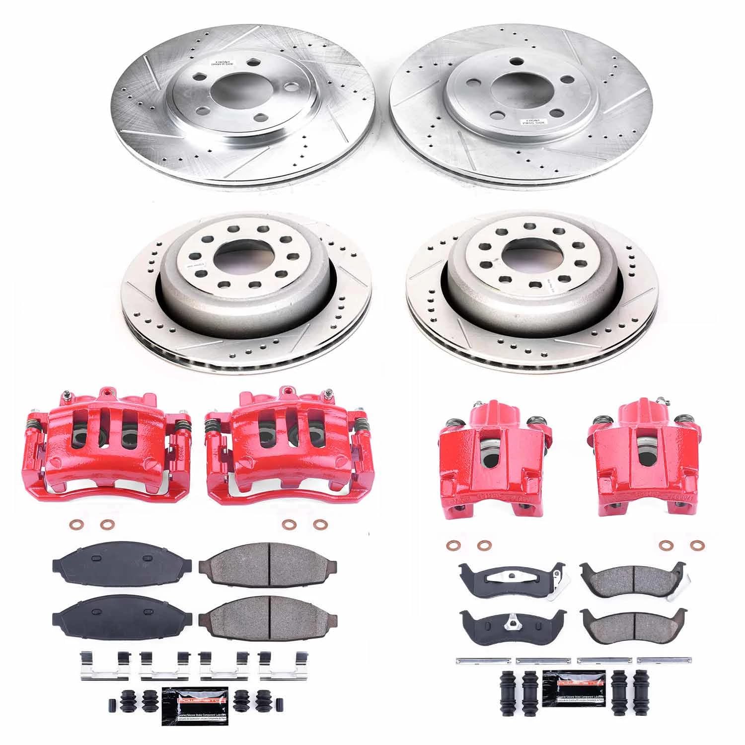 Power Stop Z23 KC4486, Front and Rear Brake Caliper Kit- Brake Rotors, Carbon Ceramic Brake Pads, Calipers For Lincoln Town Car 2003-2011 [Model Specific]