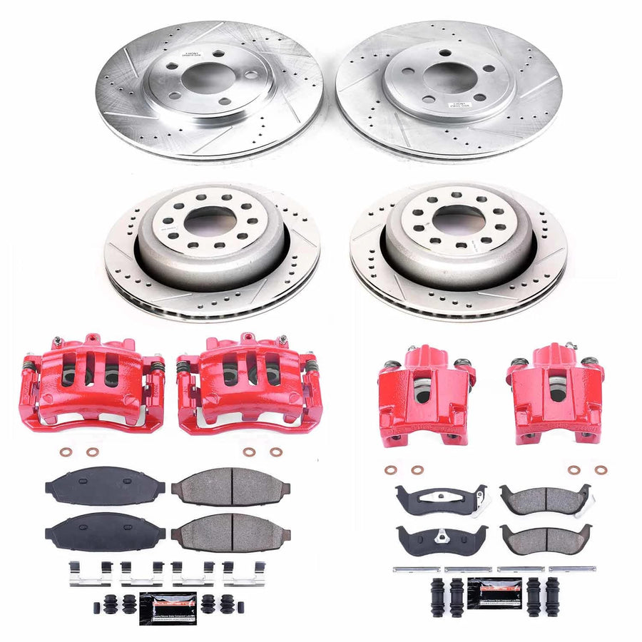 Power Stop Z23 KC4486, Front and Rear Brake Caliper Kit- Brake Rotors, Carbon Ceramic Brake Pads, Calipers For Lincoln Town Car 2003-2011 [Model Specific]