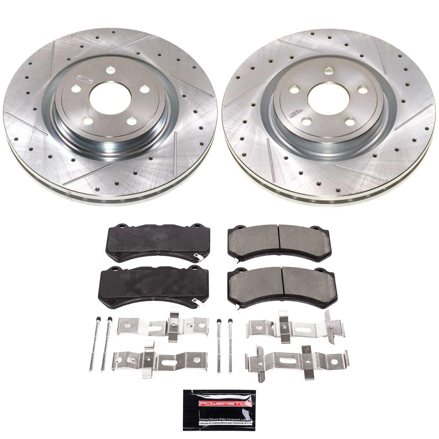 Power Stop K8838 Z23 Carbon-Fiber Ceramic Brake Pads and Drilled and Slotted Rotors Brake Kit For Dodge Durango 2021, Jeep Grand Cherokee 2021 [Application Specific]