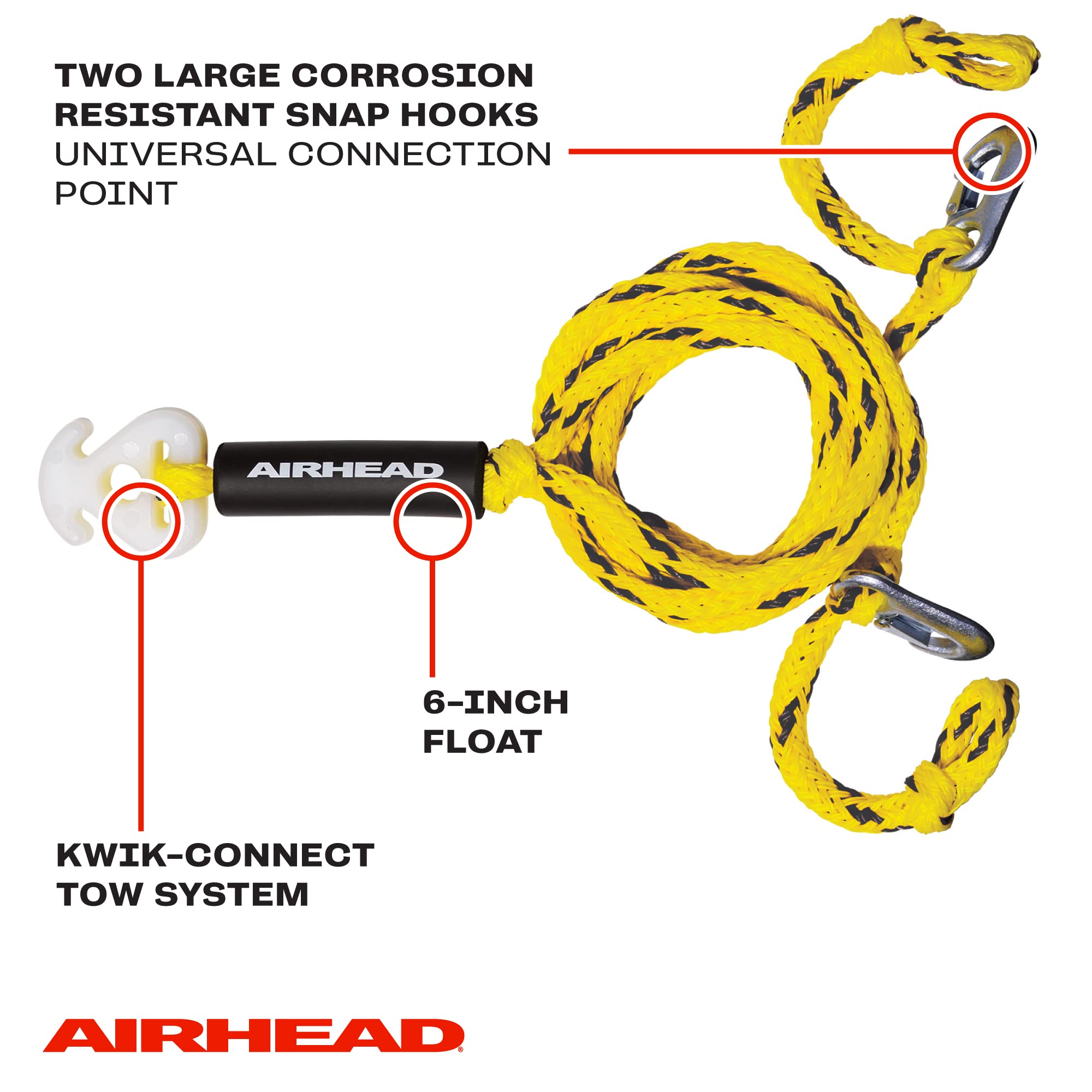 Heavy Duty Airhead Tow Harness for 1-4 Rider Towable Tubes, Water Skis, Wakesurf Boards and Wakeboards, 16-Feet