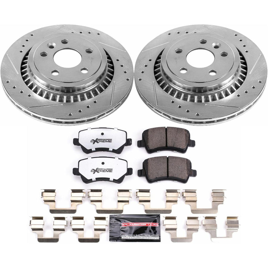Rear Brake Kit Power Stop For 2010 2011 2012 2013 2014 2015 2016 2017 Volvo XC60 - Truck & Tow Carbon Fiber Ceramic Brake Pads & Drilled and Slotted Rotors Replacement, K5705-36