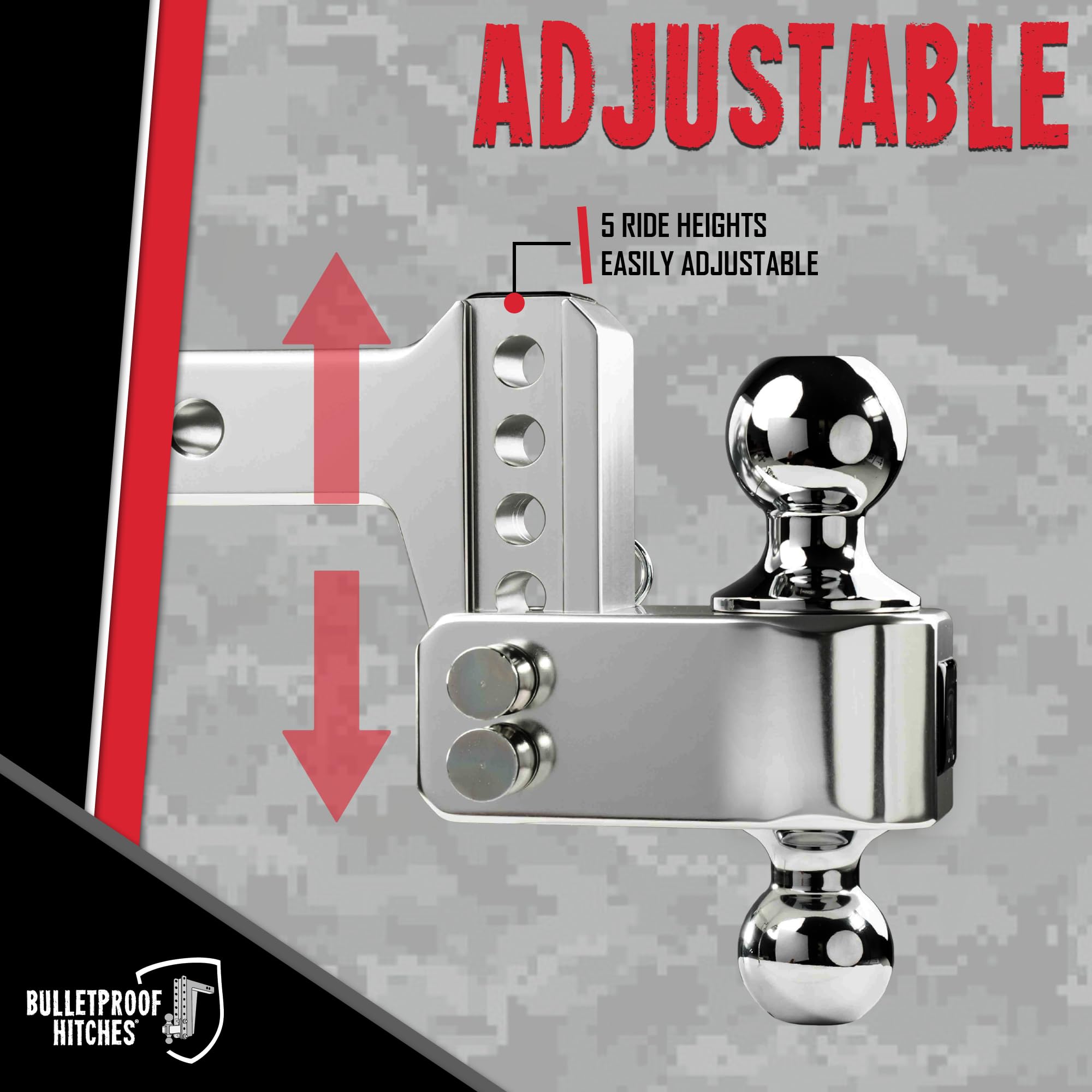 2.0" BulletProof Hitches Aluminum Trailer Hitch (14,000 lb. Rating) - Adjustable Hitch with 2" Drop/Rise and 2" & 2-5/16" Dual Ball - Corrosion-Resistant Tow Hitch