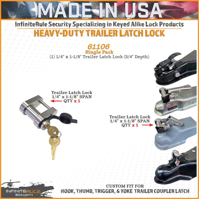 Trailer Latch Lock InfiniteRule 61106 for Hook, Thumb, Trigger, & Yoke Trailer Coupler Latch - (3/4" Depth)