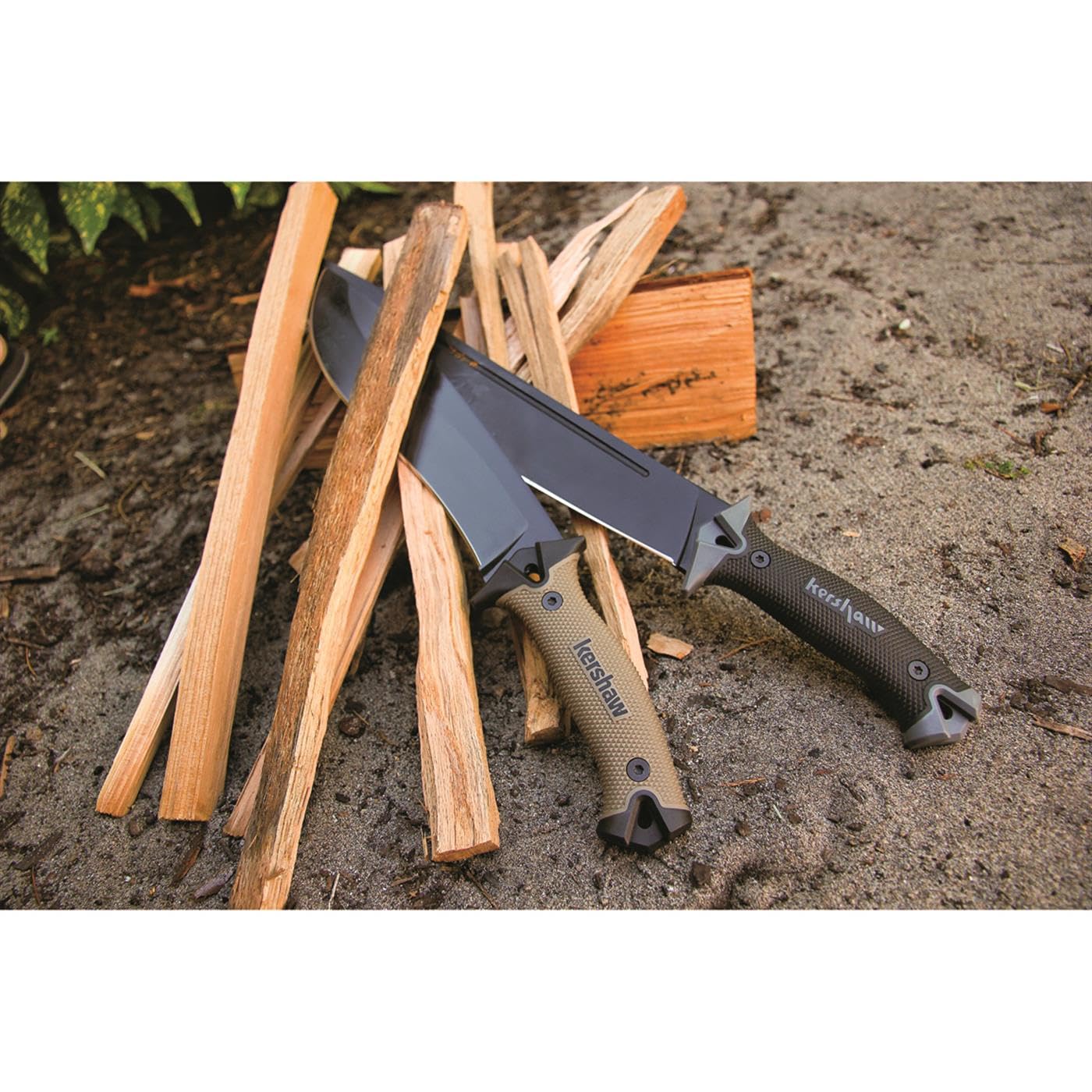 Kershaw 10 Camp Machete, Tan, 10 Inch Fixed Recurve Blade, 65Mn Carbon Tool Steel, Full-Tang Blade, Includes Sheath and Straps, Machete for Yard Work, Camping, Outdoors, Bushcraft and More