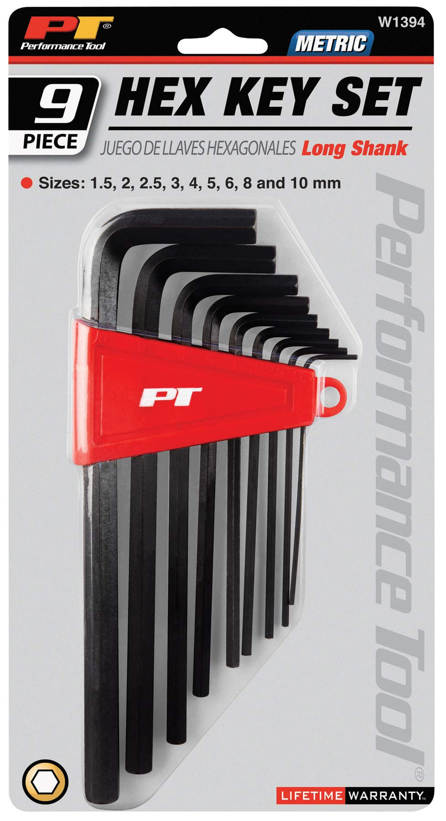 Hex Key Set Performance Tool W1394 Heat Treated Alloy Steel Long Shank with Storage Holder, Metric Sizes: 15mm to 10mm