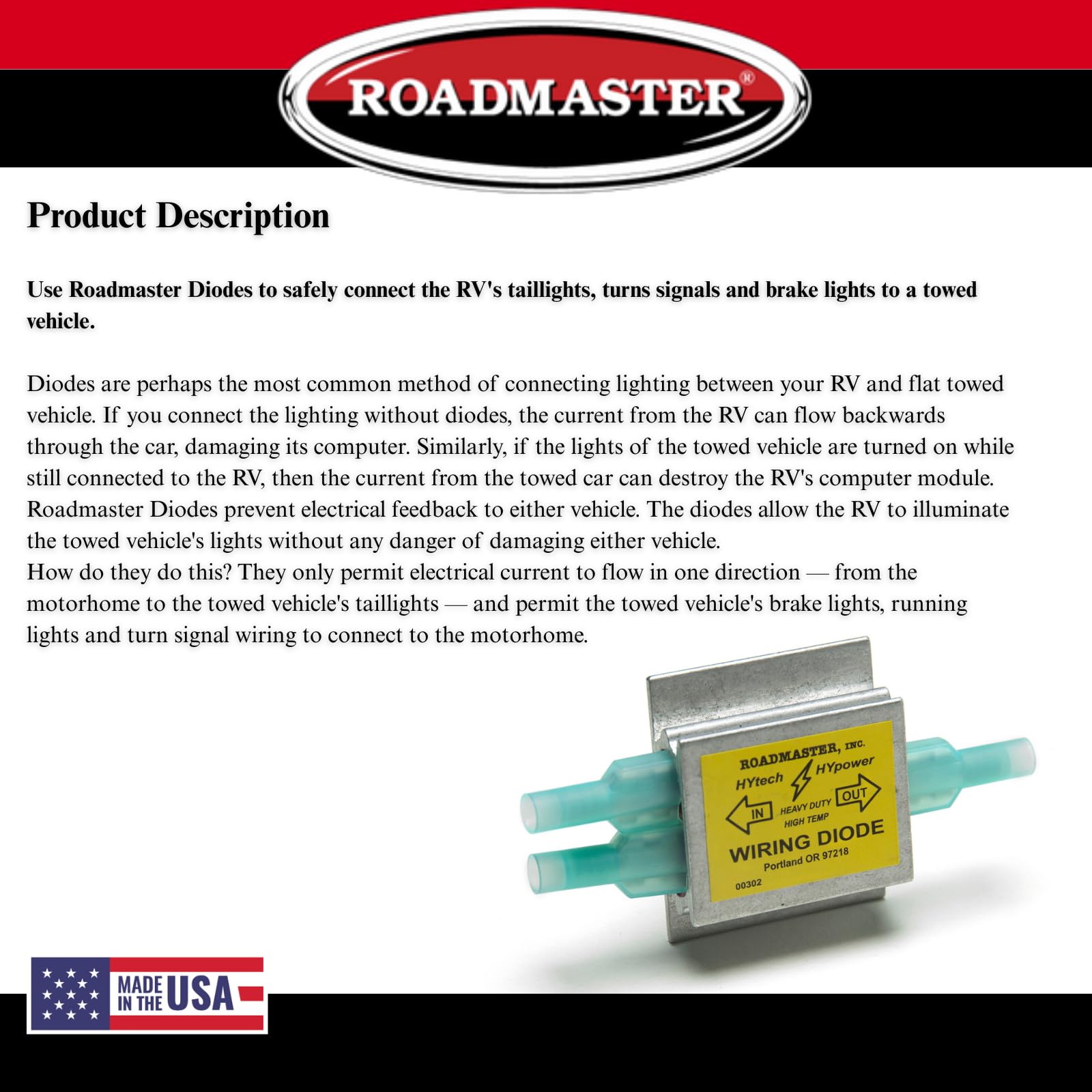 Pack of 3 Roadmaster 793 Hy-Power Diodes Compatible with RVs & Flat Towed Vehicles | Prevents Cross-Wiring Between Towed Vehicle & Motorhome Lights | Safe, Dependable Operation | Built to Last