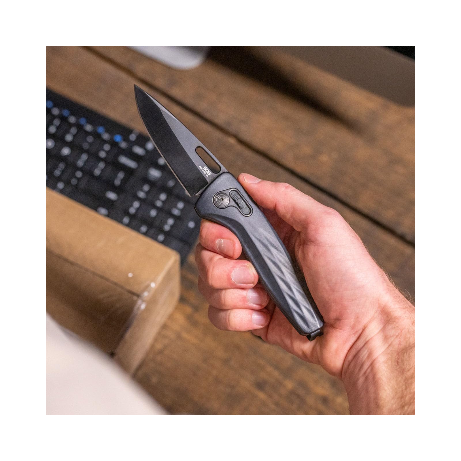 SOG One-Zero XR Daily Carry Easy-Opening Folding Knife with Aircraft-Grade Aluminum Handle | CRYO CPM S35VN Steel Blade, Black/Black Chrome