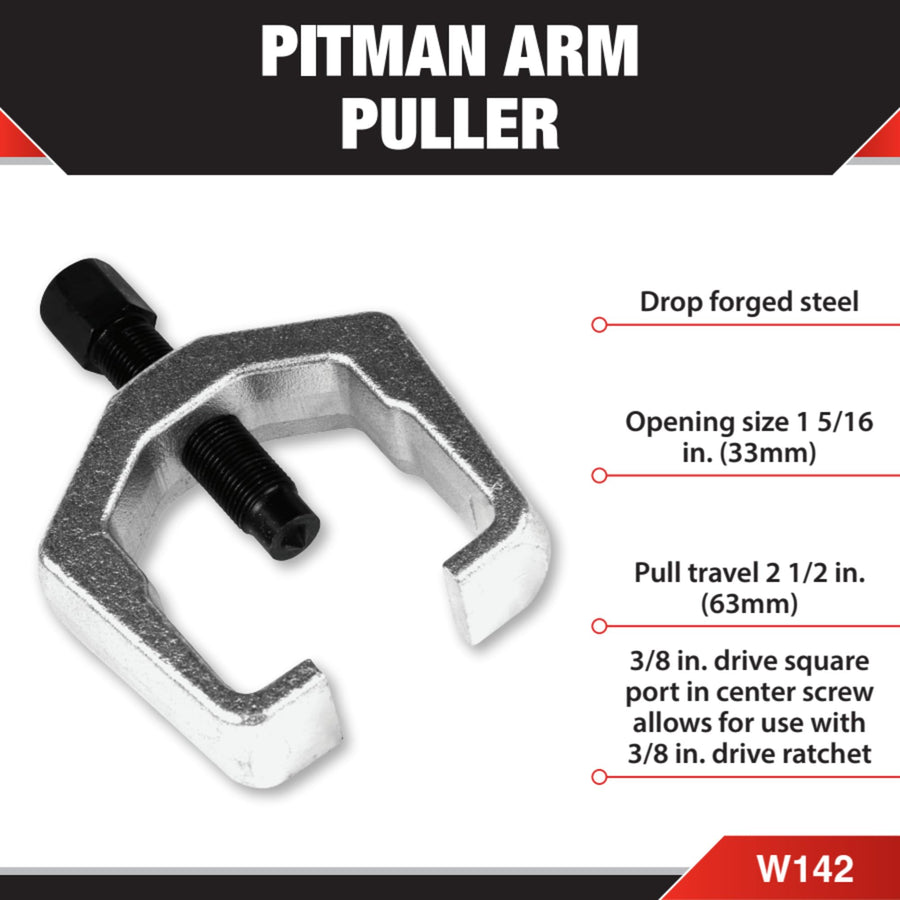 W142 Performance Tool 1-5/16-Inches (33mm) Pitman Arm Puller - Drop Forged Construction Designed to Remove Pitman Arms from Compact Cars