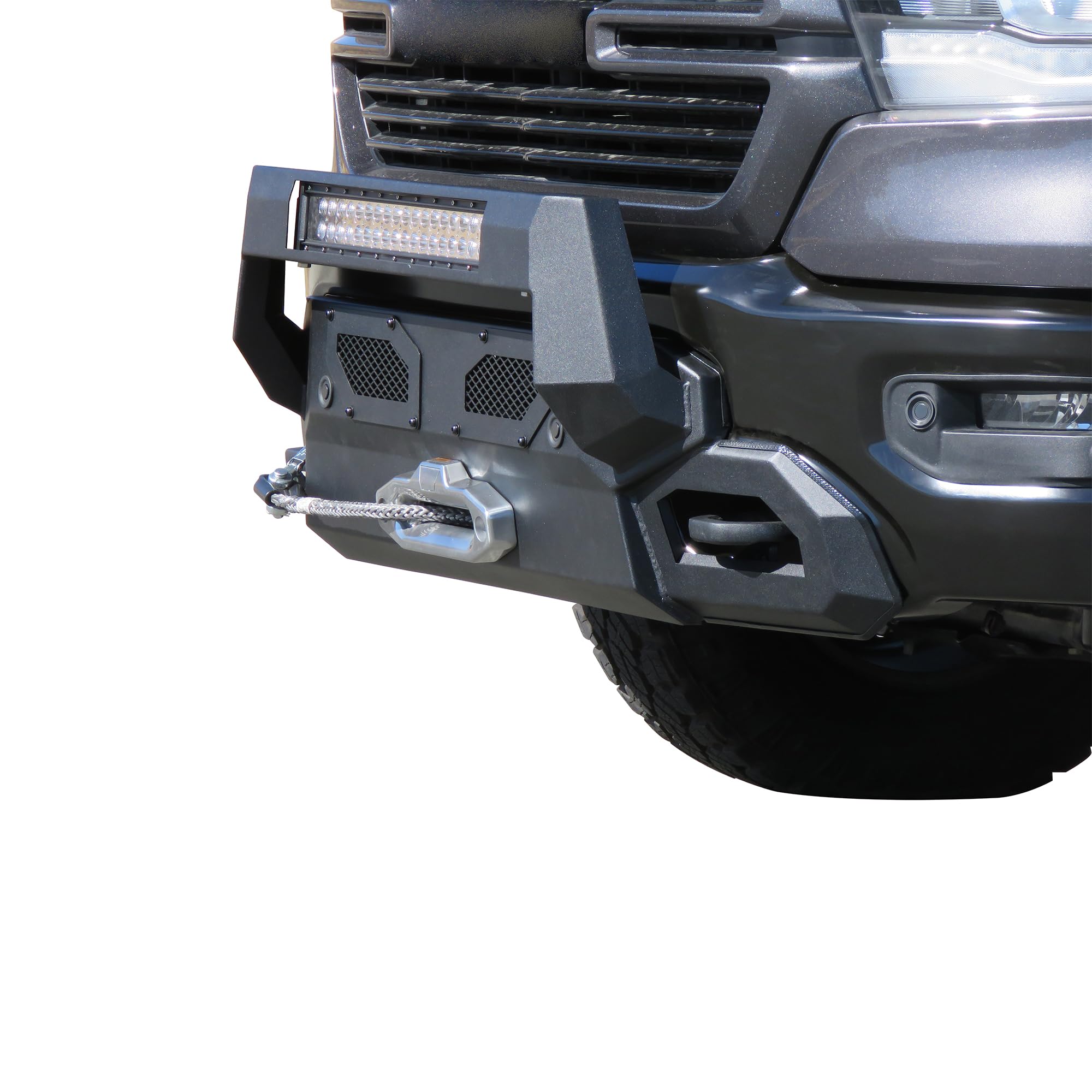 Heavy Duty Black Horse Armour III Front Winch Bumper Kit & Winch Textured Black Compatible with 2019-2024 Ram 1500-AR3HD30-W12