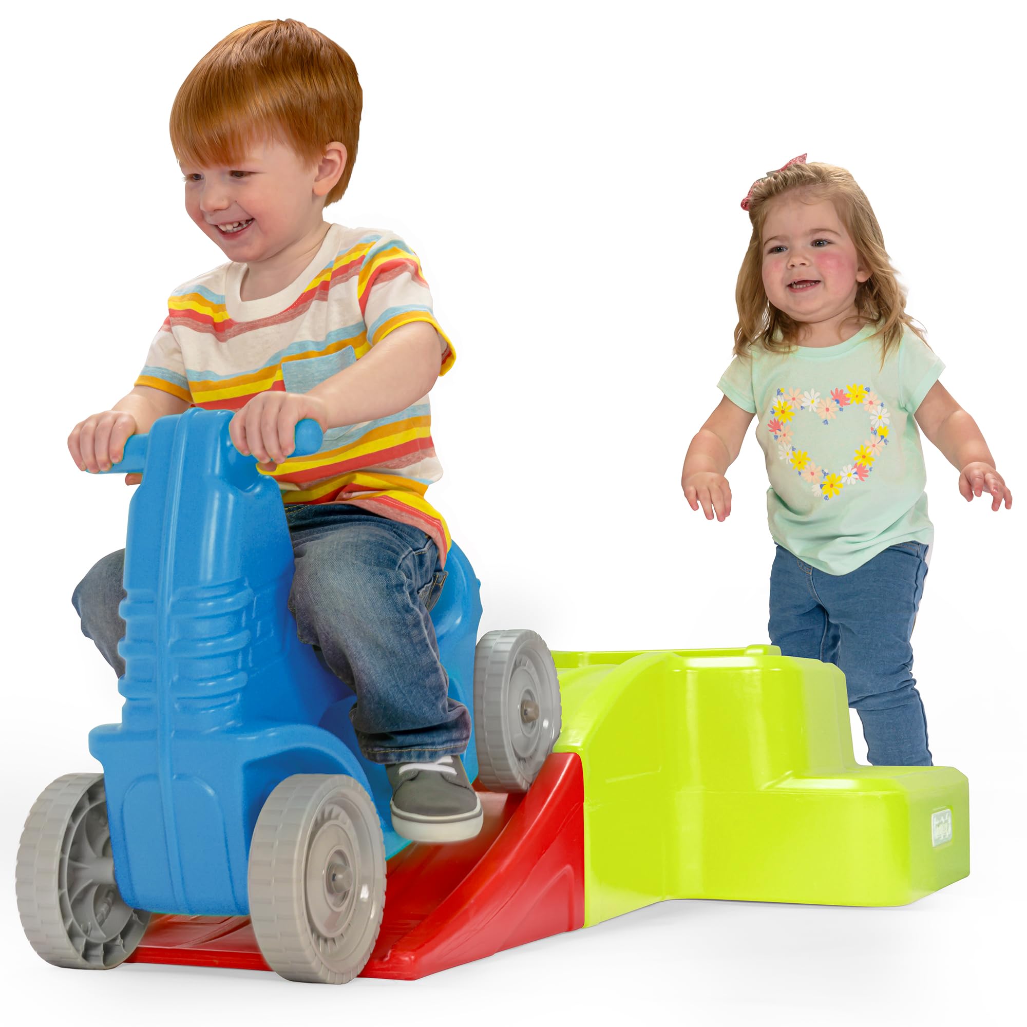Downhill Thrill Simplay3 Kids Roller Coaster Indoor-Outdoor Ride-on Toy, with Blue Ride-on Car, Coaster Ramp and Clicking Wheels, for Kids Age 2-5 Years, Made in The USA