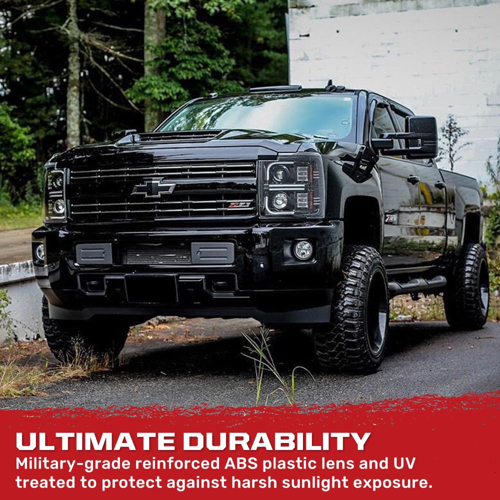 RECON - Premium Projector Headlights Fits Chevy 15-19 Silverado 2500, 3500 Ultra High Power Smooth OLED Halos, DRL - Smoked & Clear Lens