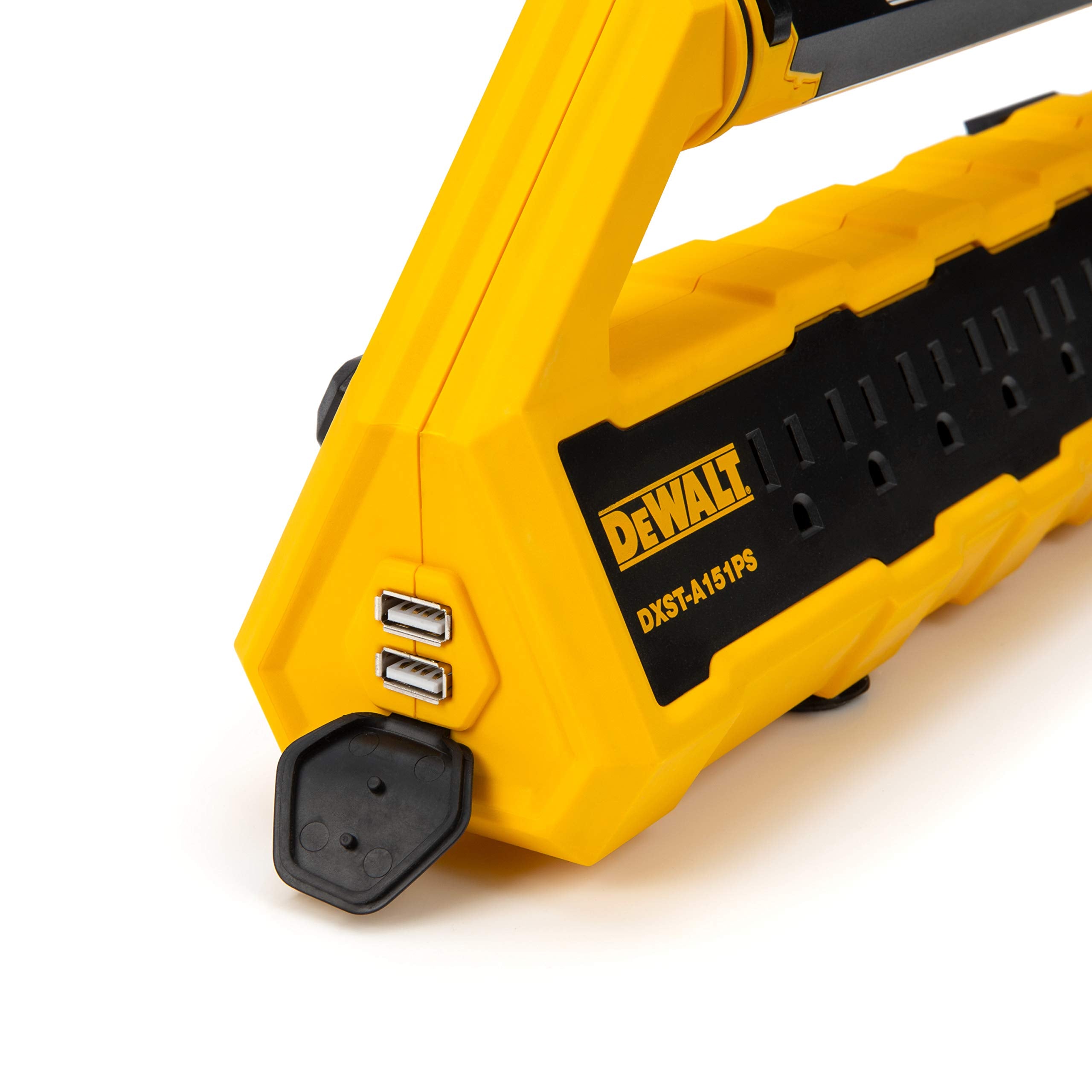 15-Amp Dewalt GFCI Power Station with Detachable Work Light and Cord Minder Kit, 8 Standard 3-Prong Outlets, 2 USB Ports
