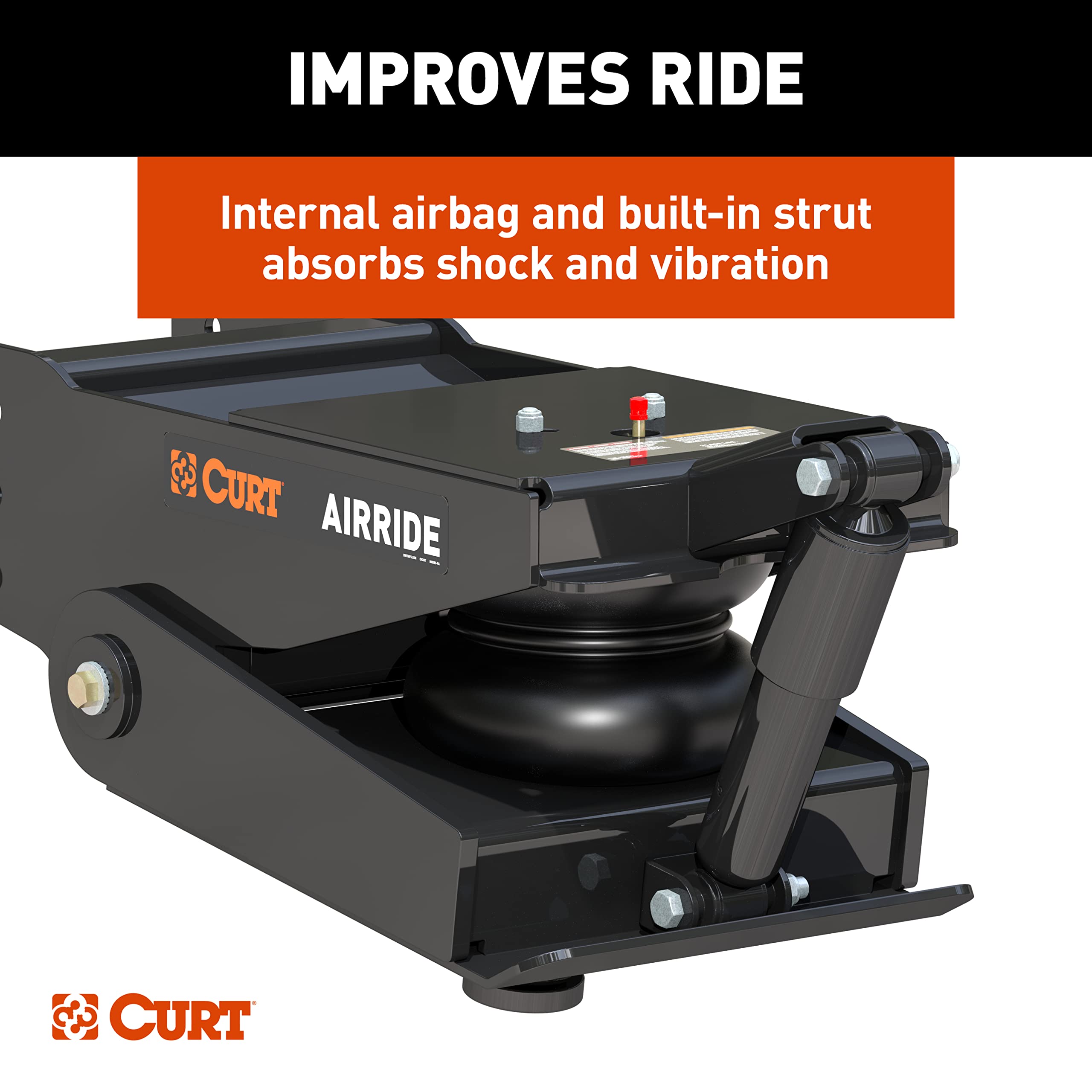 21K CURT Air Ride Fifth Wheel Pin Box – Internal Airbag with Built-In Strut Reduces Chucking, Jarring, Bouncing; 21,000 lb. Rating.; Black Powder Coat Finish – Lippert Components 158778