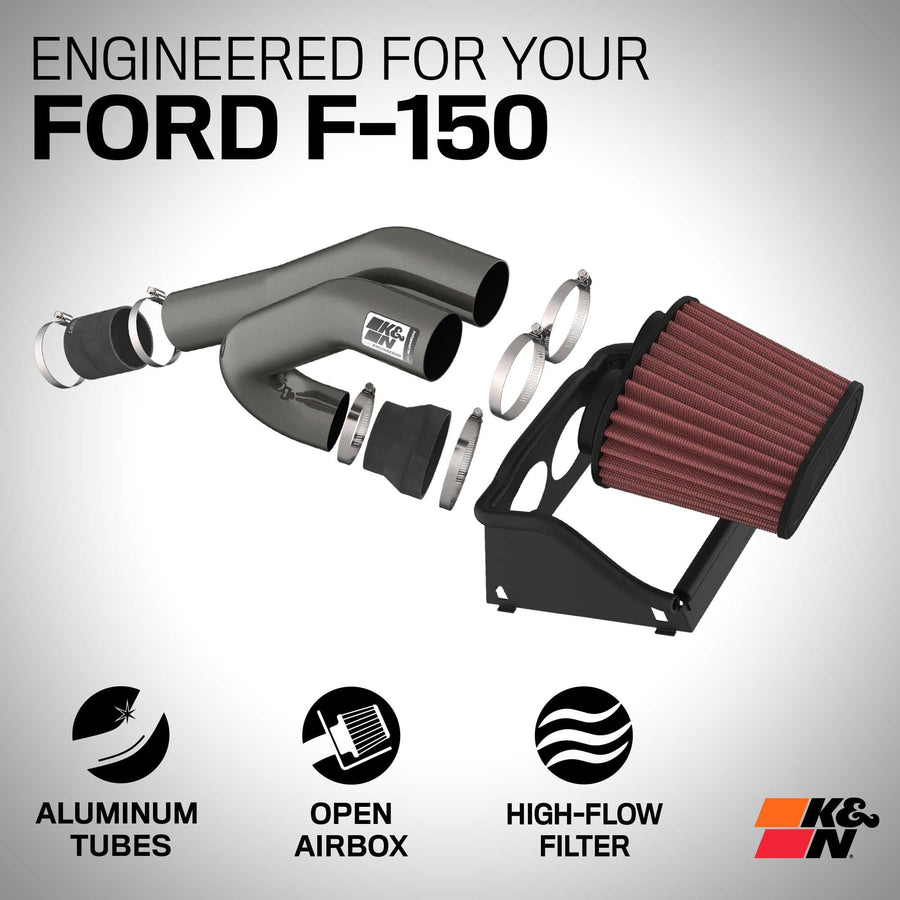 Cold Air Intake System K&N: High-Flow Air Filter, Increase Performance & Towing: Compatible with 2015-2025 FORD Expedition, F150, F150 Raptor, 77-2617KC