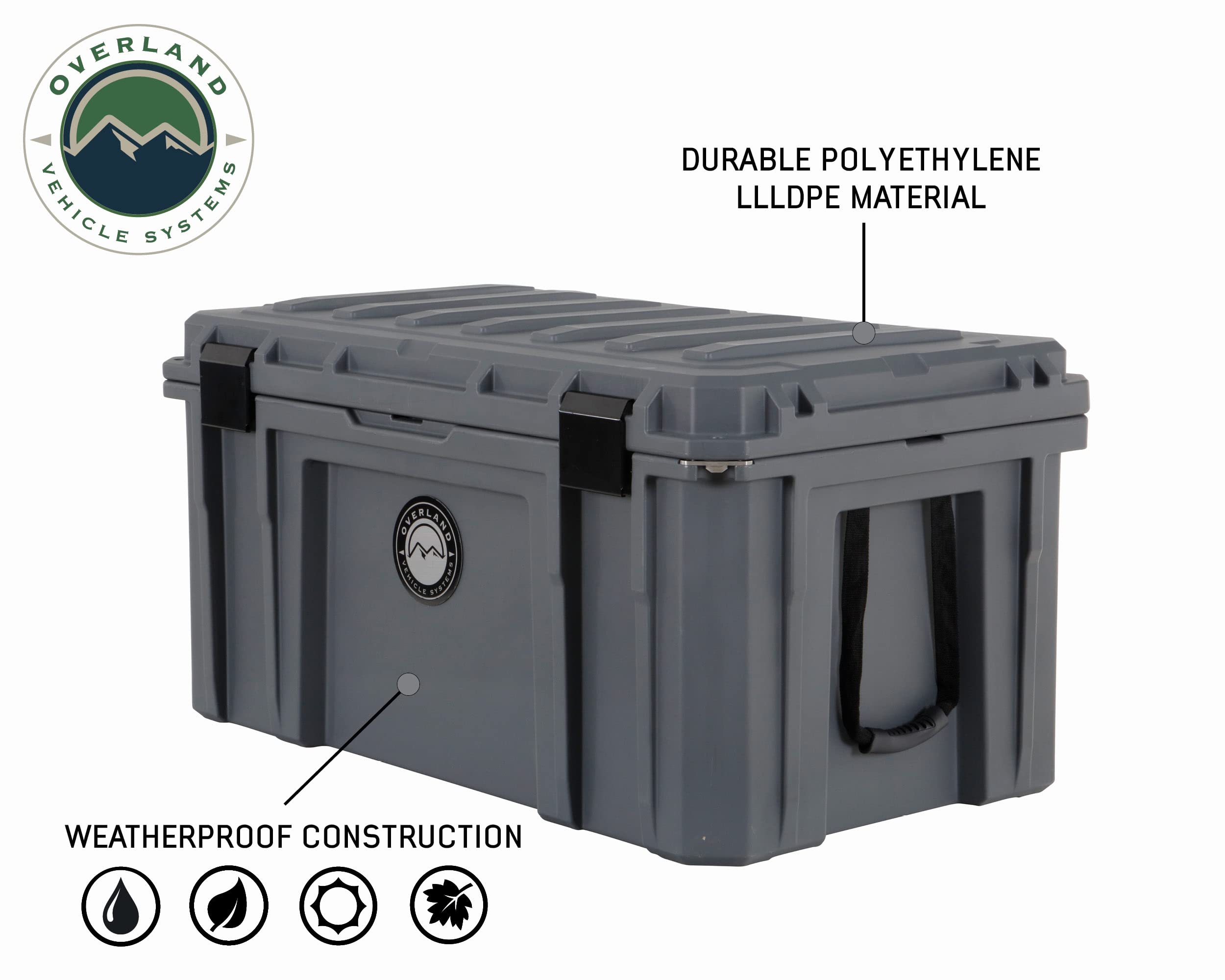 D.B.S. Overland Vehicle Systems 169 QT Dry Box Storage with Drain and Bottle Opener | Dark Grey | Waterproof Sealing | Heavy Duty Latches | 40100031