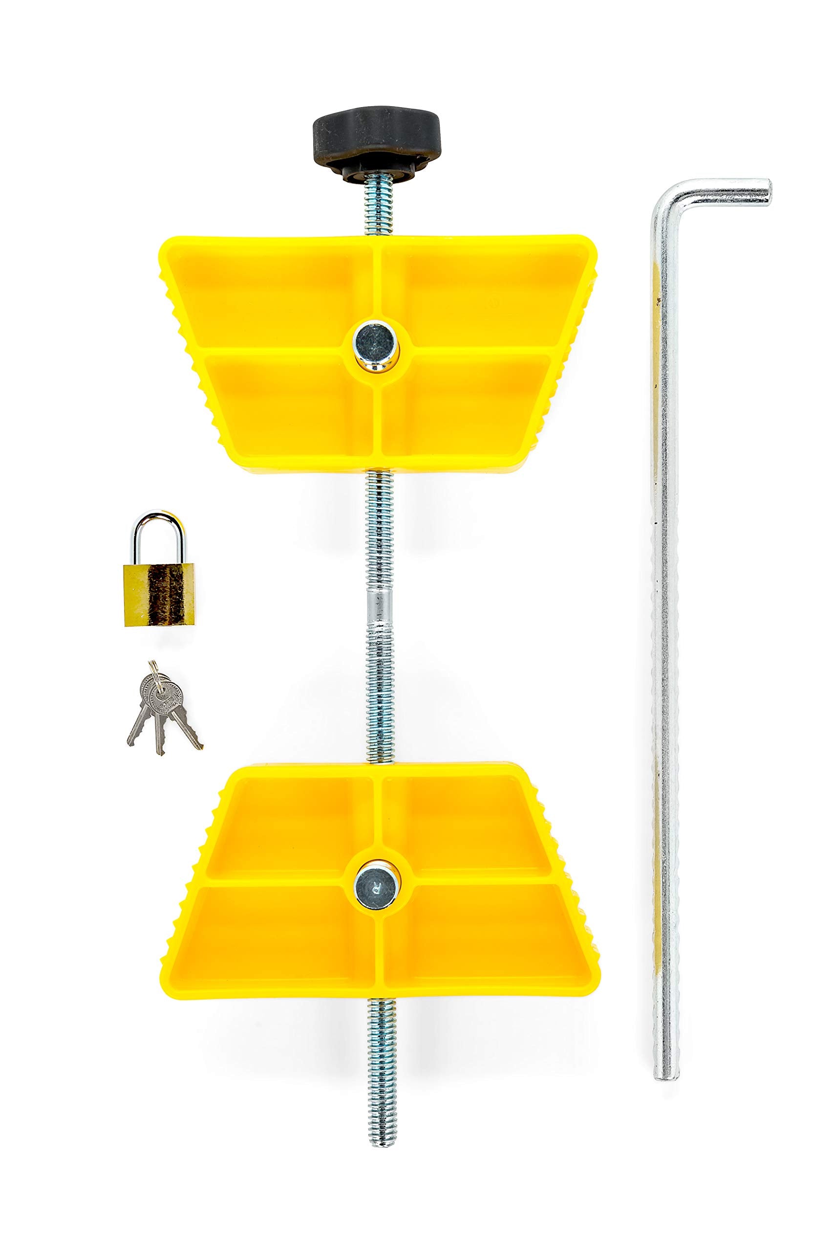 Camco Wheel Stop RV with Padlock- Stabilizes Your Trailer by Securing Tandem Tires to Prevent Movement While Parked- 26" to 30" Tires- Large (44642)