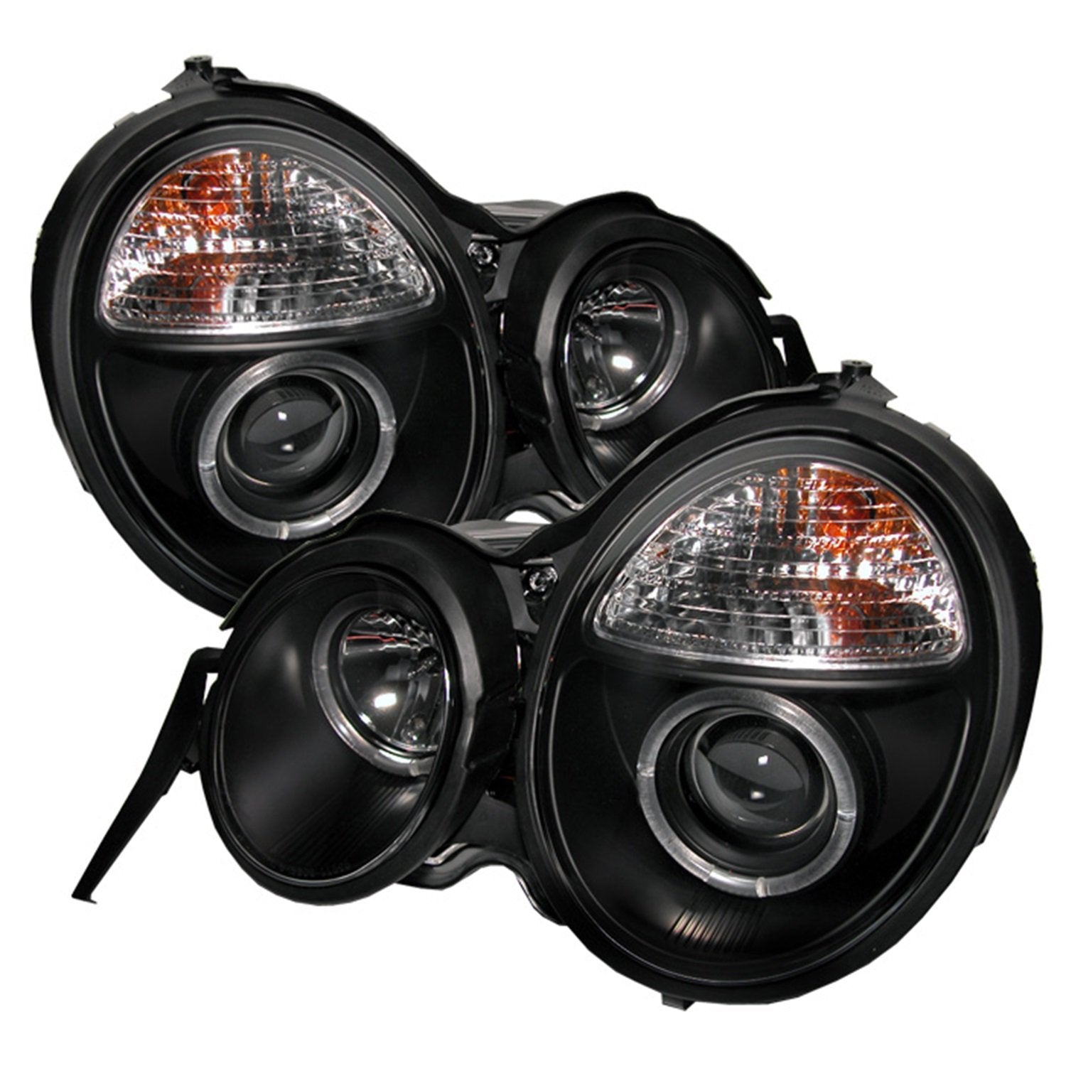 Mercedes Benz E-Class 95-99 Spyder 5011275 Projector Headlights - LED Halo - Black - High H1 (Included) - Low H7 (Included)
