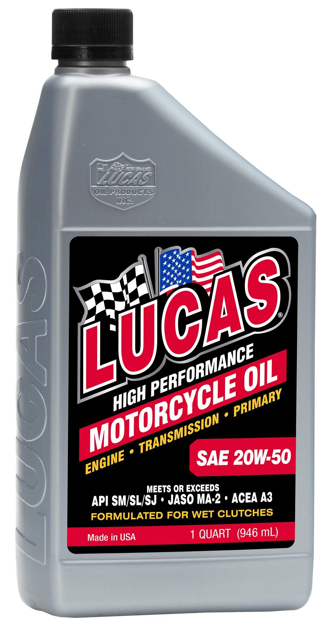 SAE 20W-50 Lucas Oil Motorcycle Oil - Gray, 1 Quart (32 Ounces) 10700