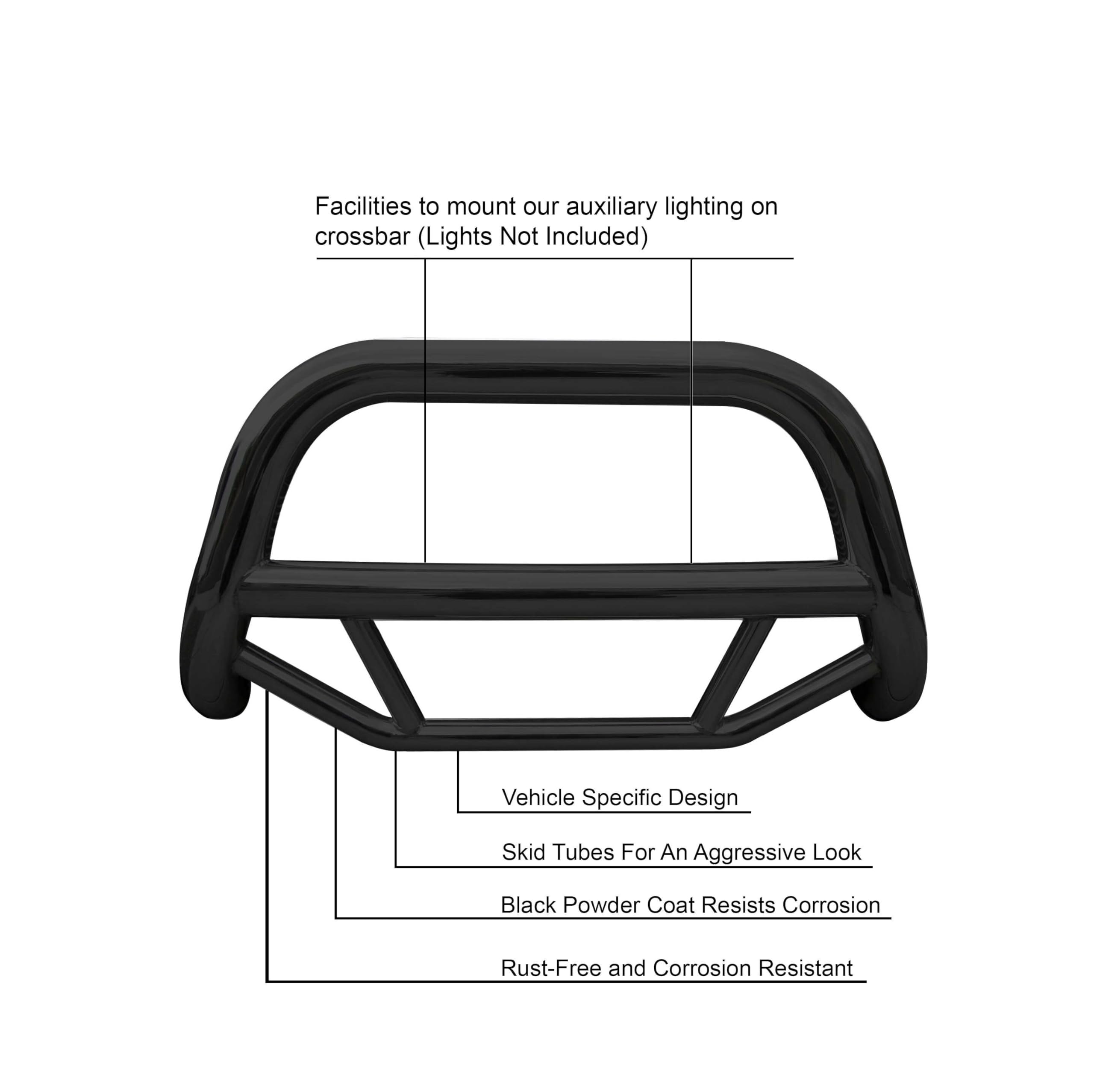 Max Bull Bar Black Horse No Skid Plate Black Compatible with 2022-2025 Nissan Pathfinder|2022-2024 Infiniti QX60-MBB-C7002