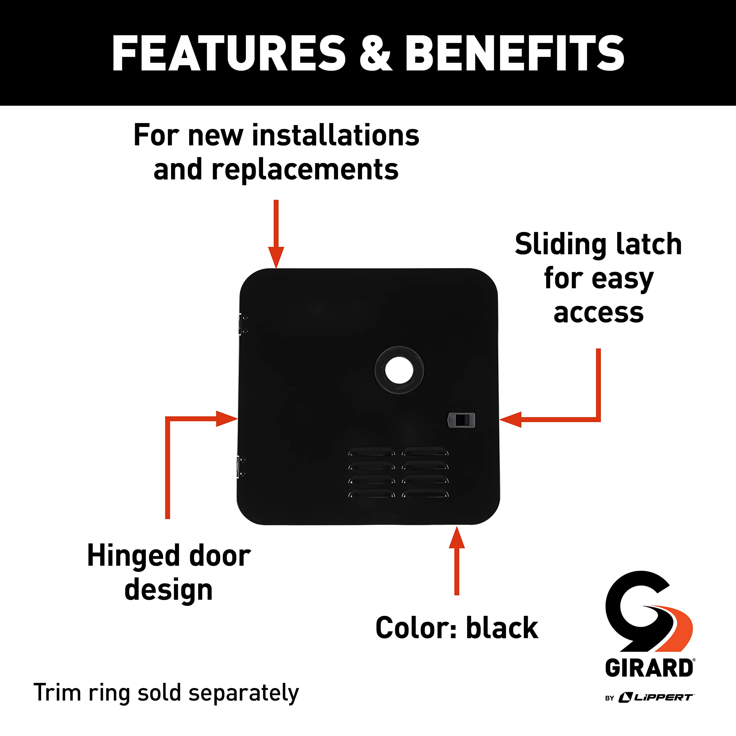 RV Water Heater Door Installation Kit Girard Products Llc - 10-Gallon, Black