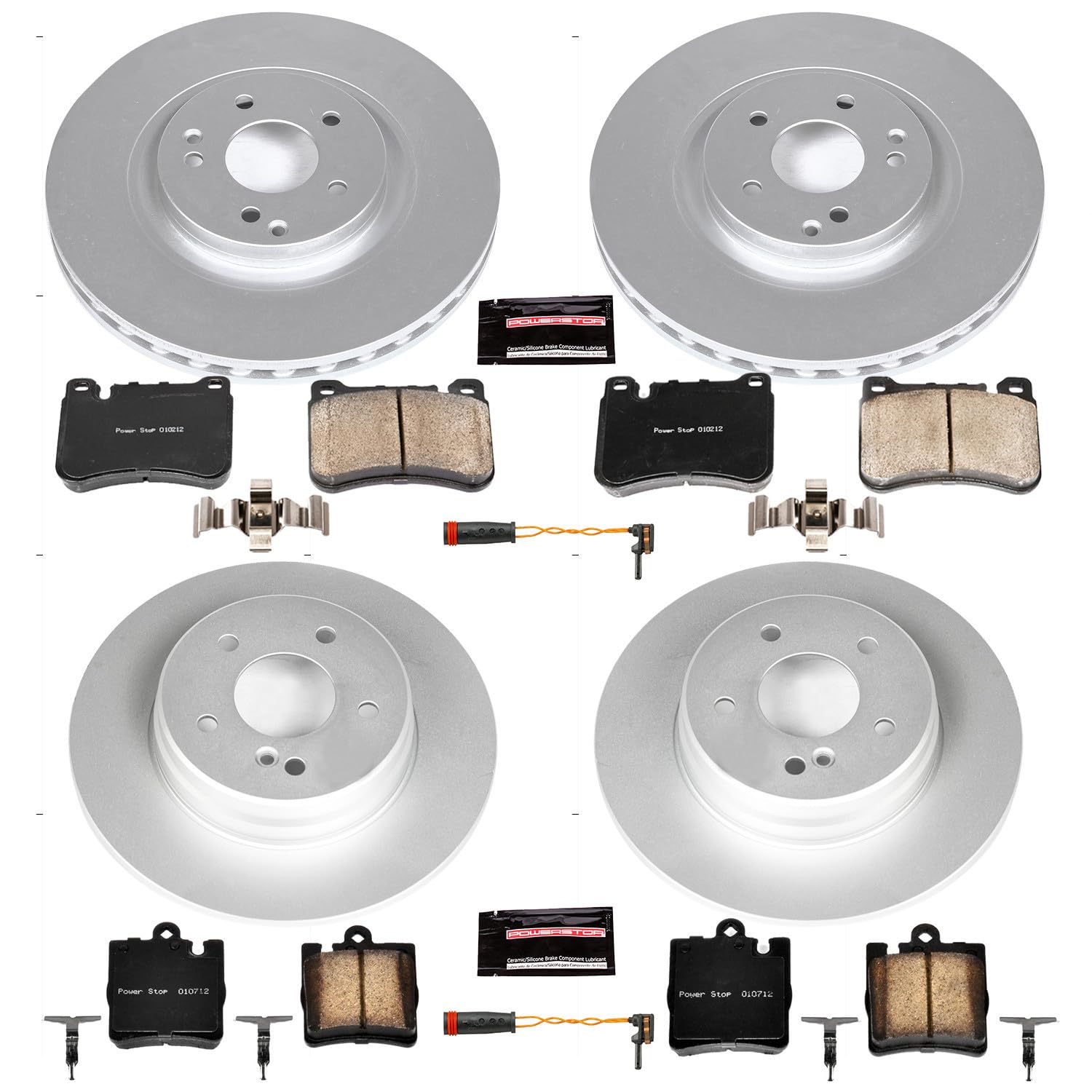 Power Stop CRK6714 Z23 Evolution Geomet Coated Brake Kit Front and Rear and 1 Front & 1 Rear Sensor Wires For Mercedes C230, Mercedes C, Mercedes CLK350, Mercedes SLK350 [Model Specific]