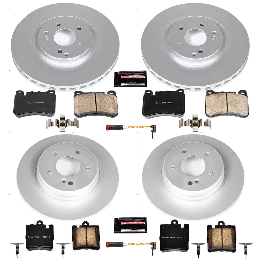 Power Stop CRK6714 Z23 Evolution Geomet Coated Brake Kit Front and Rear and 1 Front & 1 Rear Sensor Wires For Mercedes C230, Mercedes C, Mercedes CLK350, Mercedes SLK350 [Model Specific]