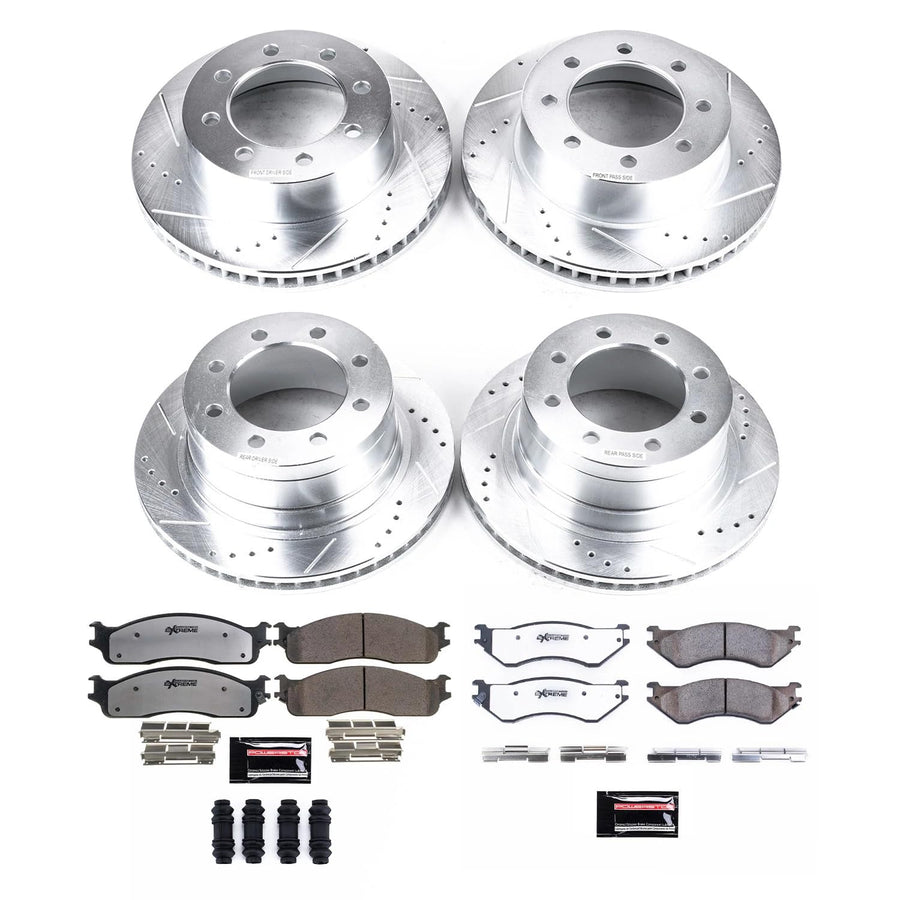 Power Stop Brake Kit Front and Rear For 2006 2007 2008 Dodge Ram 1500 - Truck & Tow Carbon Fiber Ceramic Pads & Drilled and Slotted Rotors Replacement, K5468-36
