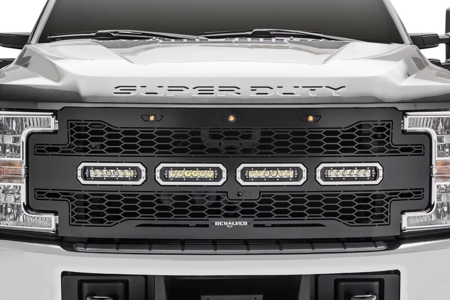 2017-2019 T-Rex Grilles Super Duty Revolver Grille, Black, 1 Pc, Replacement with (4) 6" LEDs, Fits Vehicles with Camera - PN #6515631