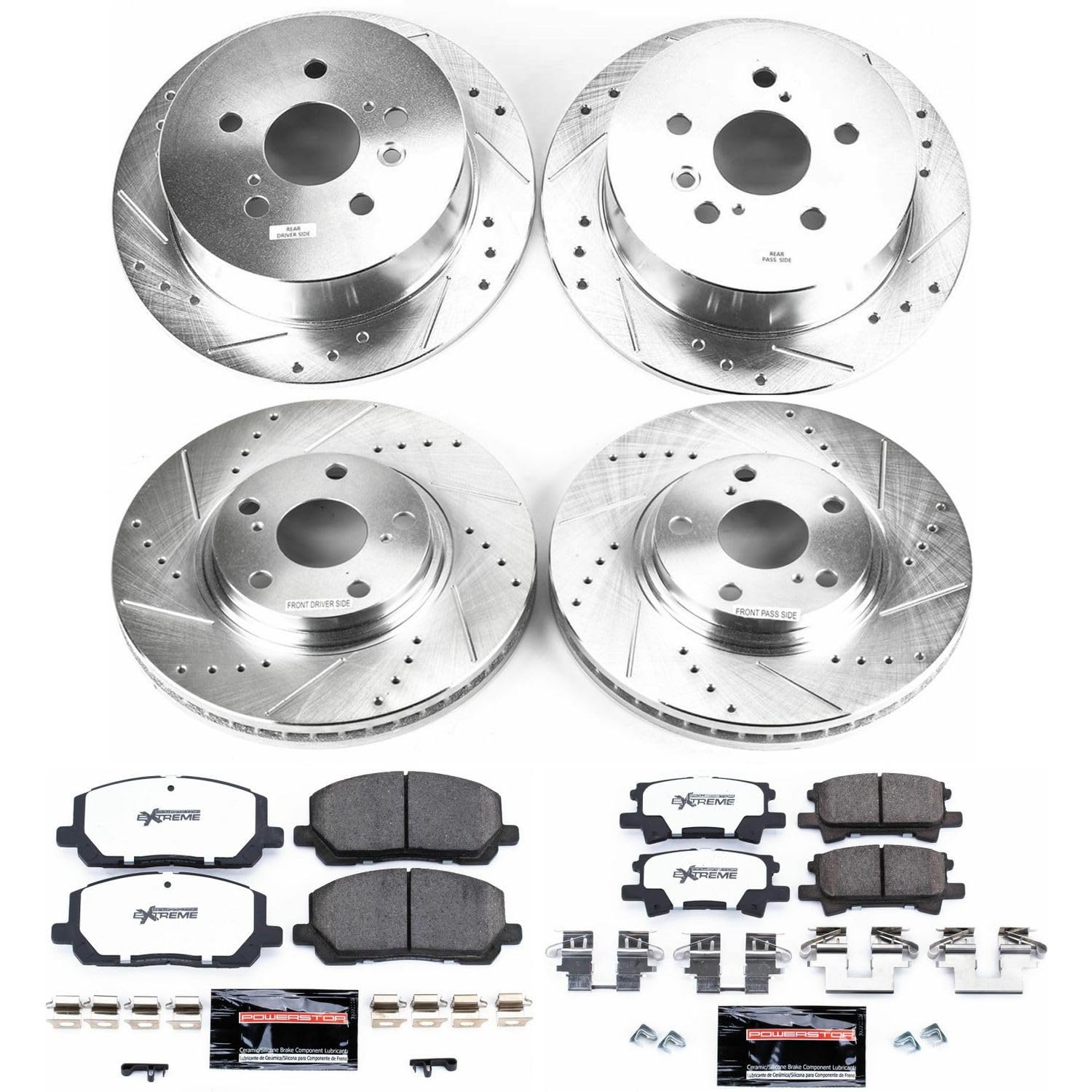 Power Stop Brake Kit Front and Rear For 2004 2005 2006 2007 Toyota Highlander - Truck & Tow Carbon Fiber Ceramic Pads & Drilled and Slotted Rotors Replacement, K4531-36
