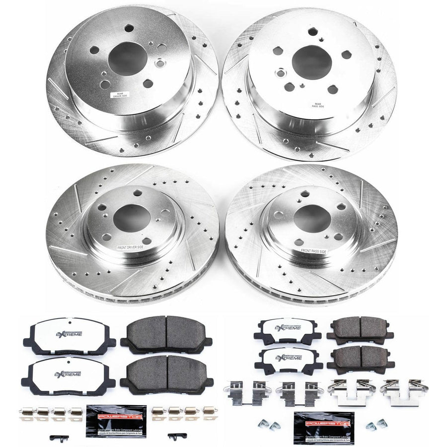 Power Stop Brake Kit Front and Rear For 2004 2005 2006 2007 Toyota Highlander - Truck & Tow Carbon Fiber Ceramic Pads & Drilled and Slotted Rotors Replacement, K4531-36