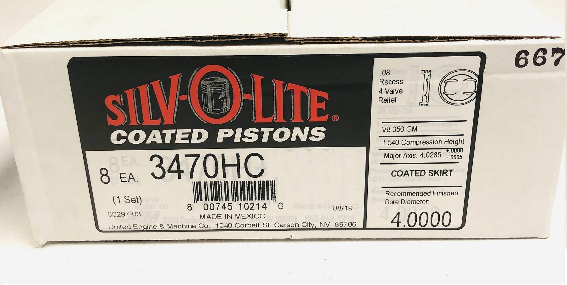 Pistons Silvolite compatible with 1996-01 Chevy 5.7 5.7L 350 Vortec Hypereutectic Coated Skirt Set of (8) STD 4.00" Bore Diameter