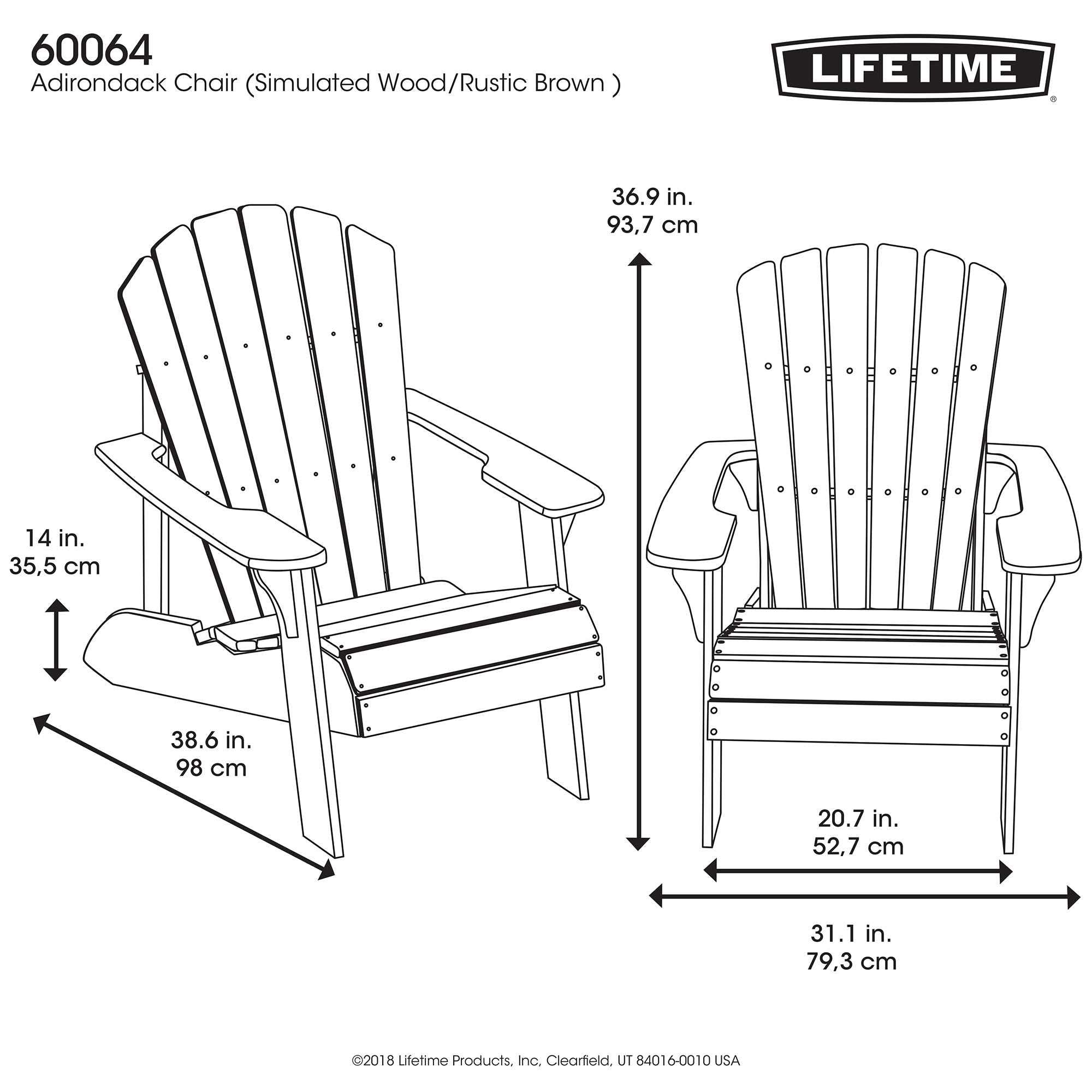 Adirondack Chair Lifetime Faux-Wood, Weather-Resistant Polystyrene, UV-Protected, 300 lb Capacity, Low-Maintenance Outdoor Seating Furniture